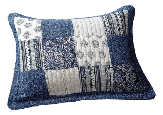Denim Blue Floral Patchwork Farmhouse Pillow Sham - Quahog Bay Bedding