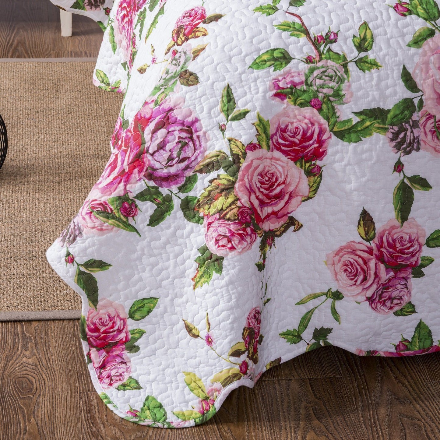 Romantic Roses Floral Quilted Scalloped Bedspread Set - Quahog Bay Bedding