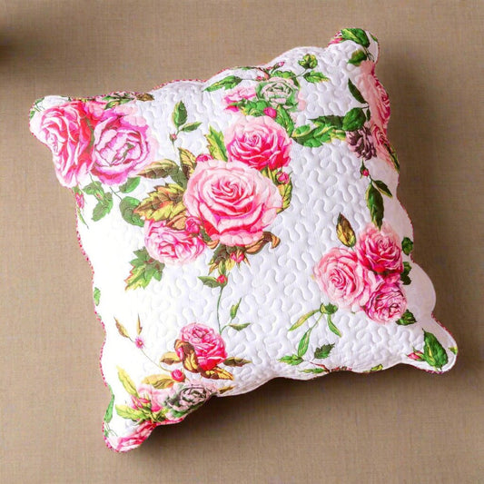 Romantic Roses Spring Floral Pink Euro Pillow Sham Cover, 26" x 26" - Quahog Bay Bedding