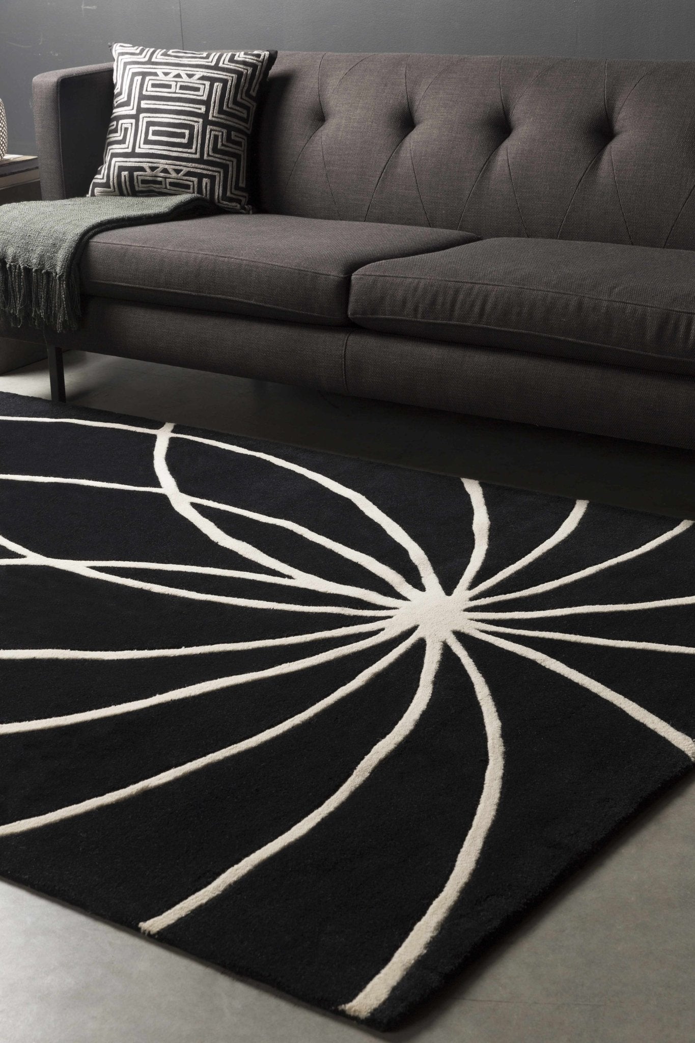 Davison Black Geometric Wool Carpet - Quahog Bay Bedding