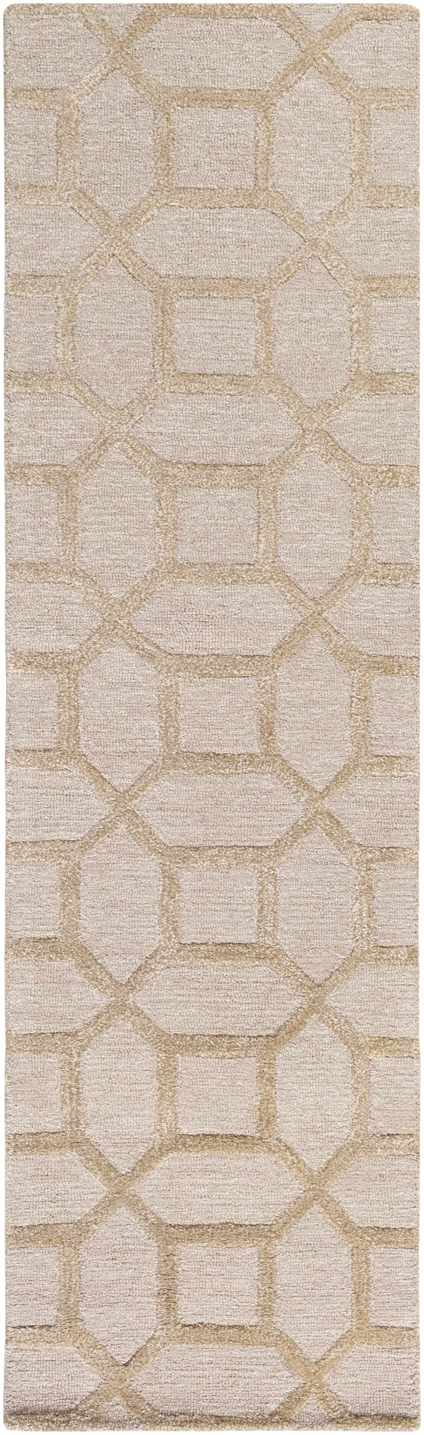 Ivory beige Dodgertown Area Rug runner with geometric pattern, hand-tufted for a soft and durable finish in compact areas.