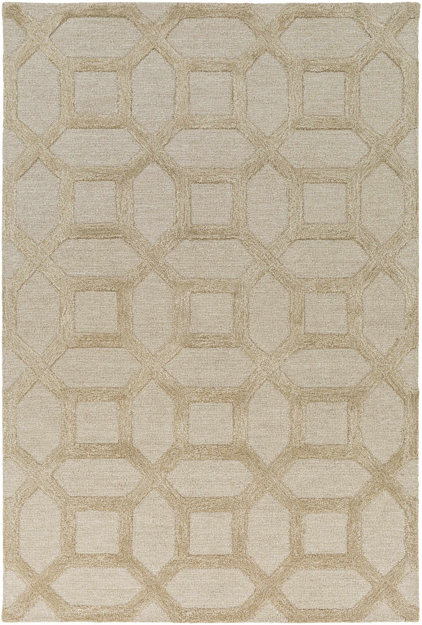 Dodgertown Area Rug - Ivory Beige Wool | Hand Tufted with geometric pattern, medium pile, ideal for modern home decor in living spaces.