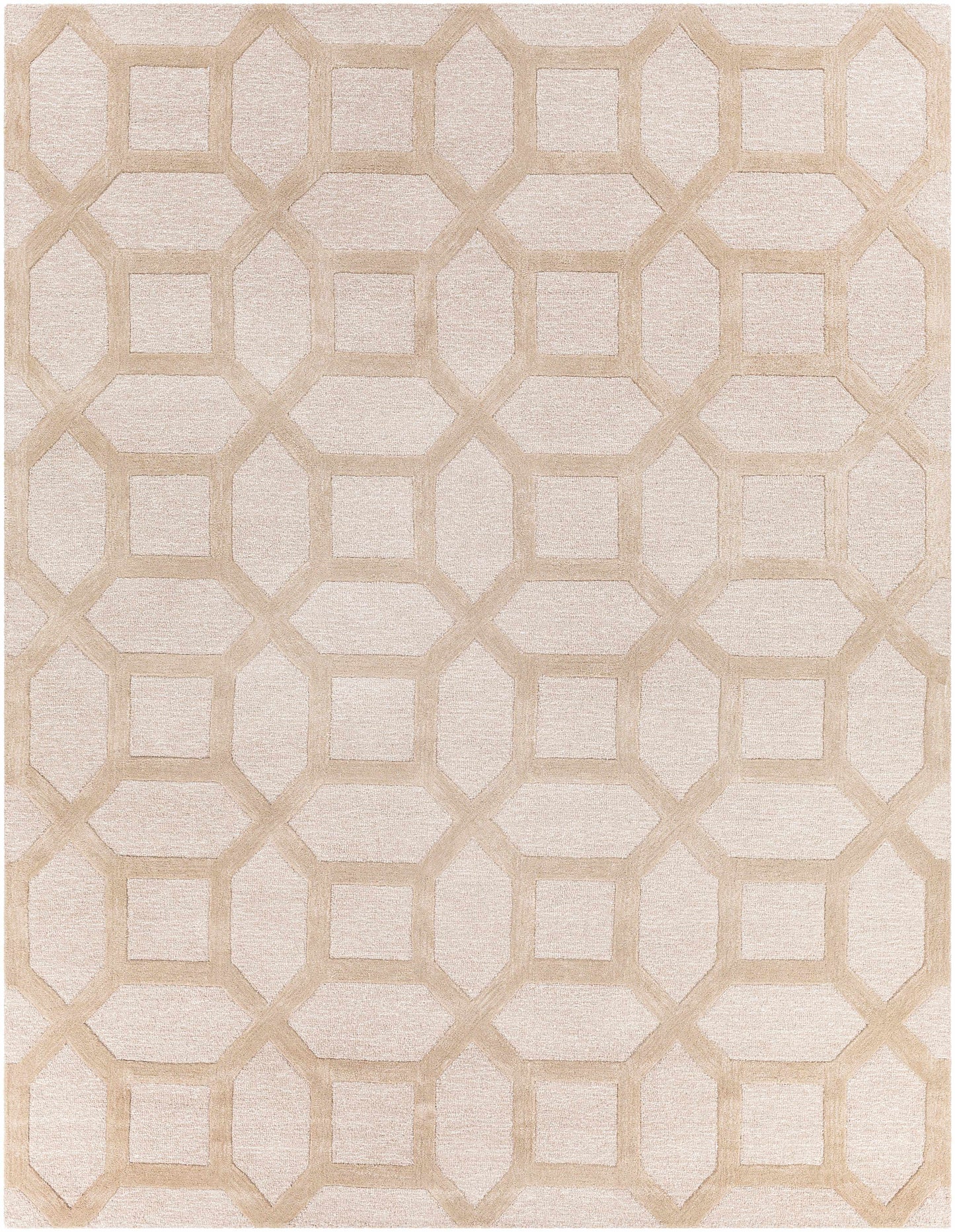 Dodgertown Area Rug in ivory beige, hand-tufted wool with a medium pile and geometric pattern, suitable for contemporary interiors.