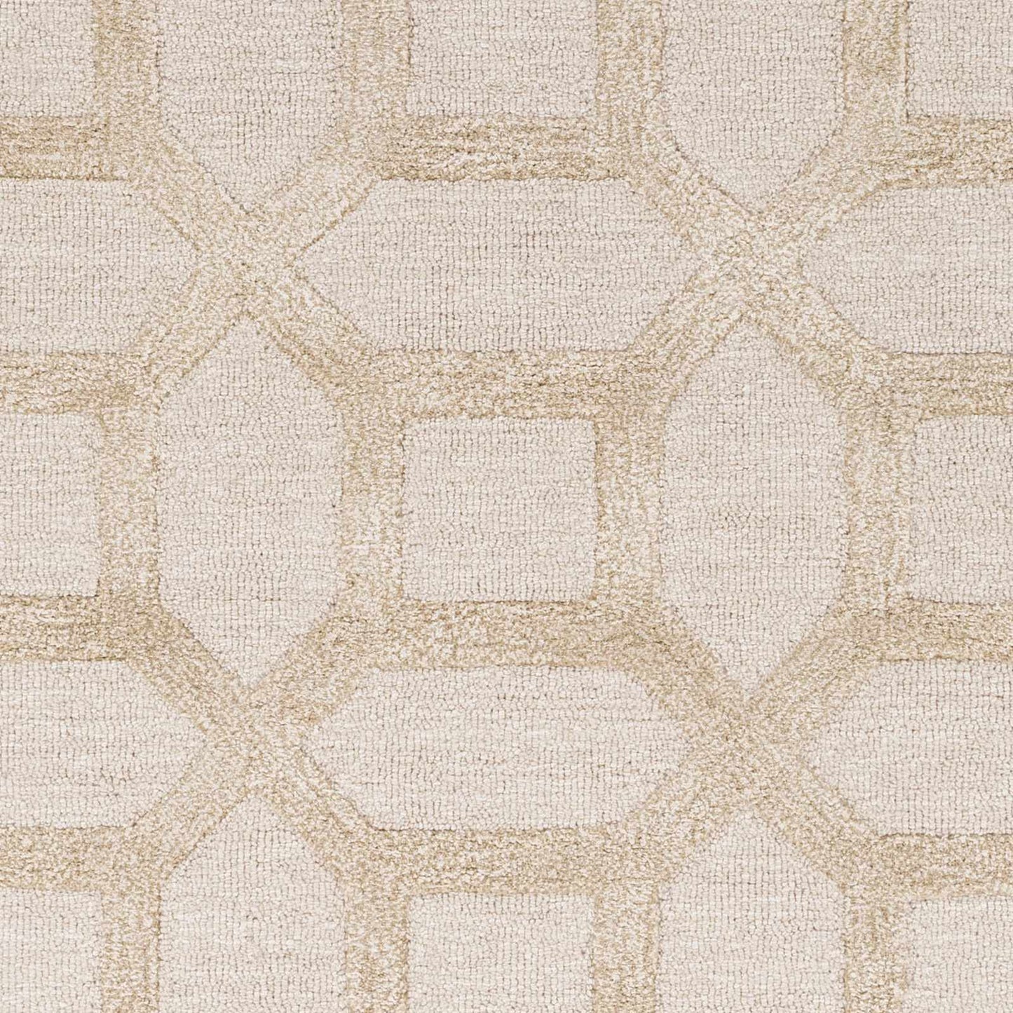 Close-up of Dodgertown Area Rug in ivory beige, showcasing the detailed hand-tufted wool and viscose geometric pattern.