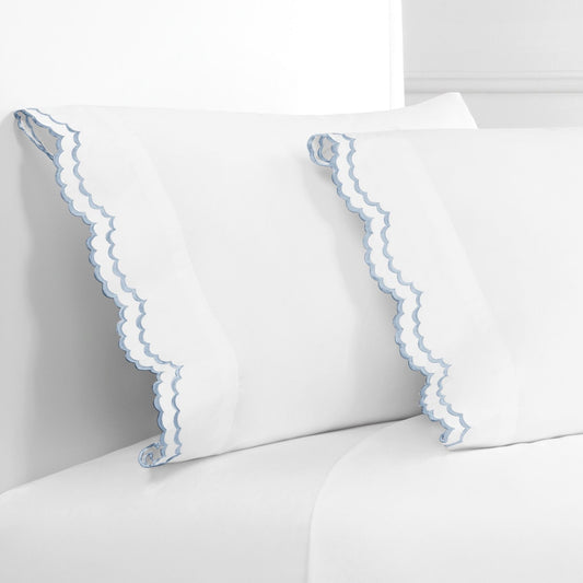Double Scallop Embroidered Percale Pillowcase Pair - Quahog Bay Bedding
