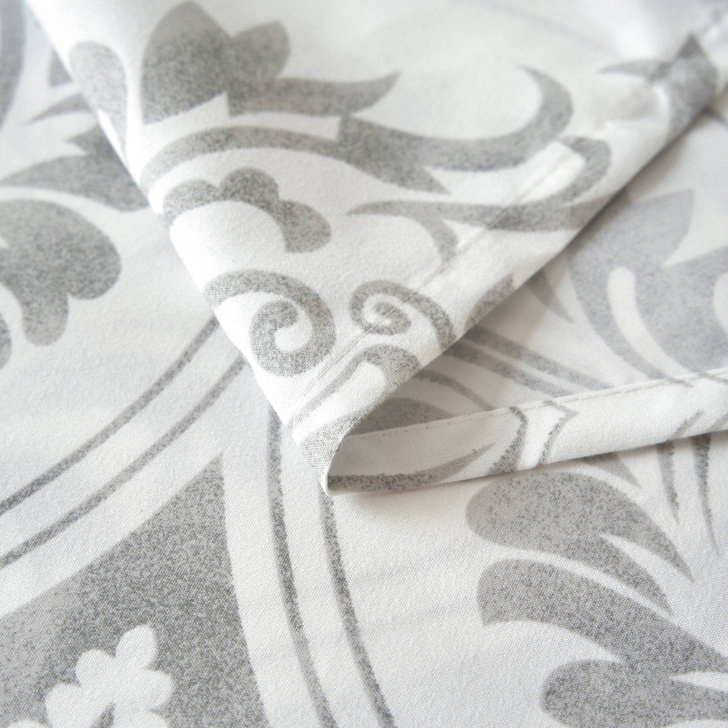 Dreamy Moon Sky Ogee Damask Heather Gray White Bed Sheet Set - Quahog Bay Bedding