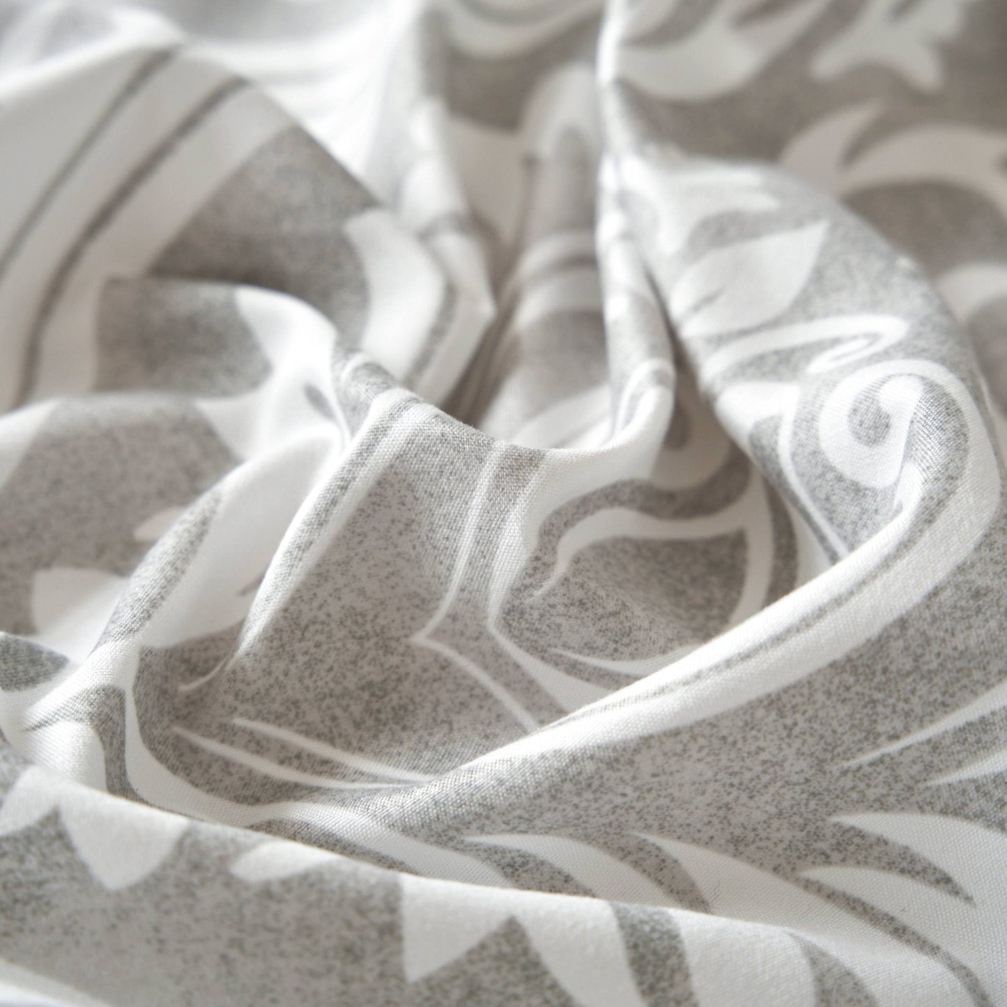 Dreamy Moon Sky Ogee Damask Heather Gray White Bed Sheet Set - Quahog Bay Bedding
