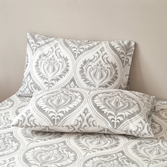 Dreamy Moon Sky Ogee Damask Heather Gray White Pillowcases - Quahog Bay Bedding