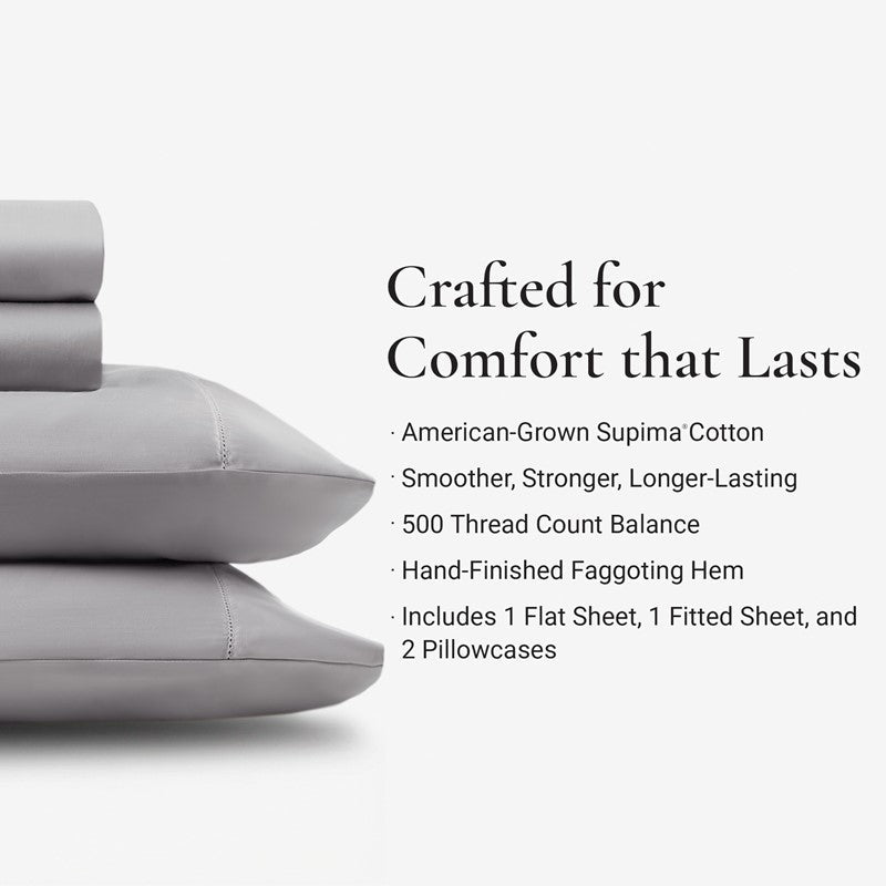 Elina American Grown Supima 500TC Cotton Percale Sheet Set - Grey - Quahog Bay Bedding