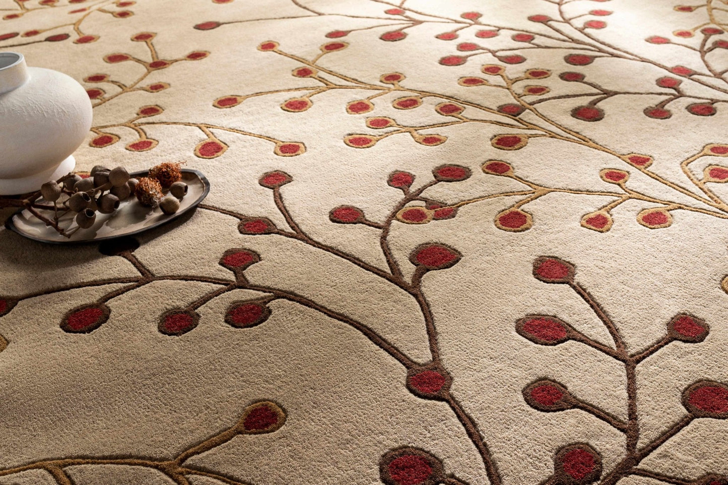 Elsu Beige&Burgandy Wool Rug - Quahog Bay Bedding