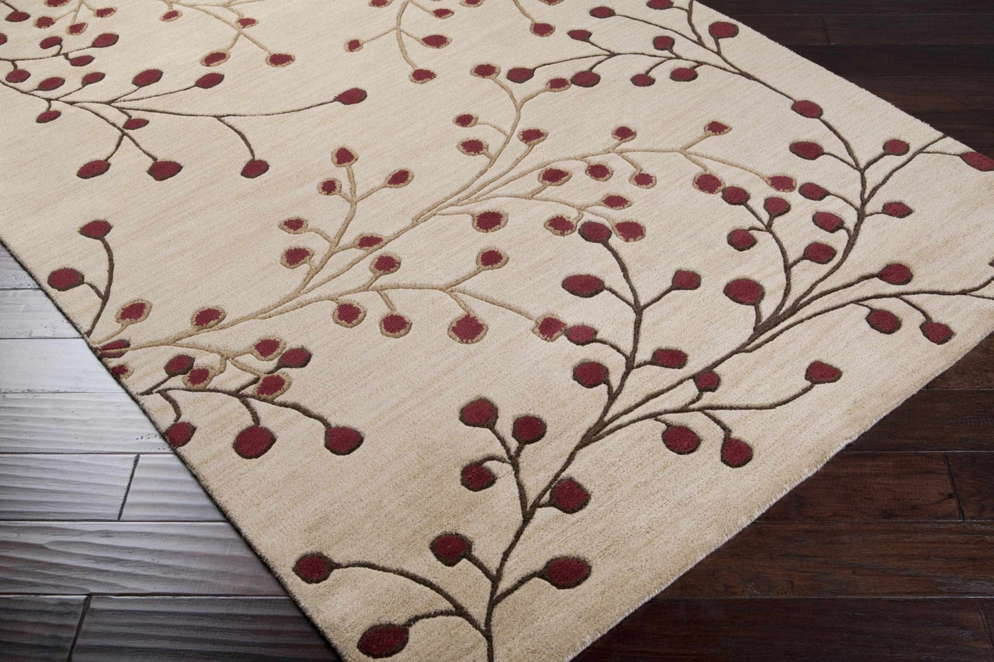 Elsu Beige&Burgandy Wool Rug - Quahog Bay Bedding