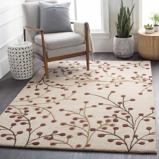 Elsu Beige&Burgandy Wool Rug - Quahog Bay Bedding