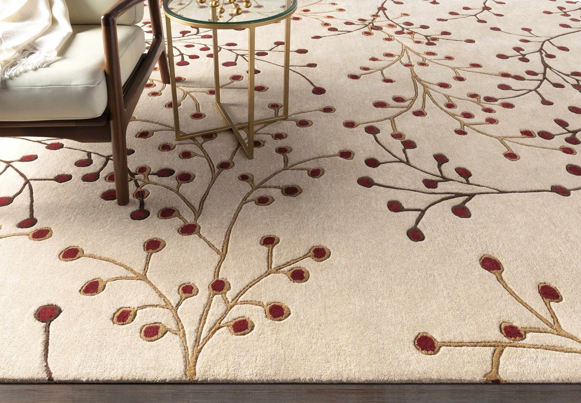 Elsu Beige&Burgandy Wool Rug - Quahog Bay Bedding