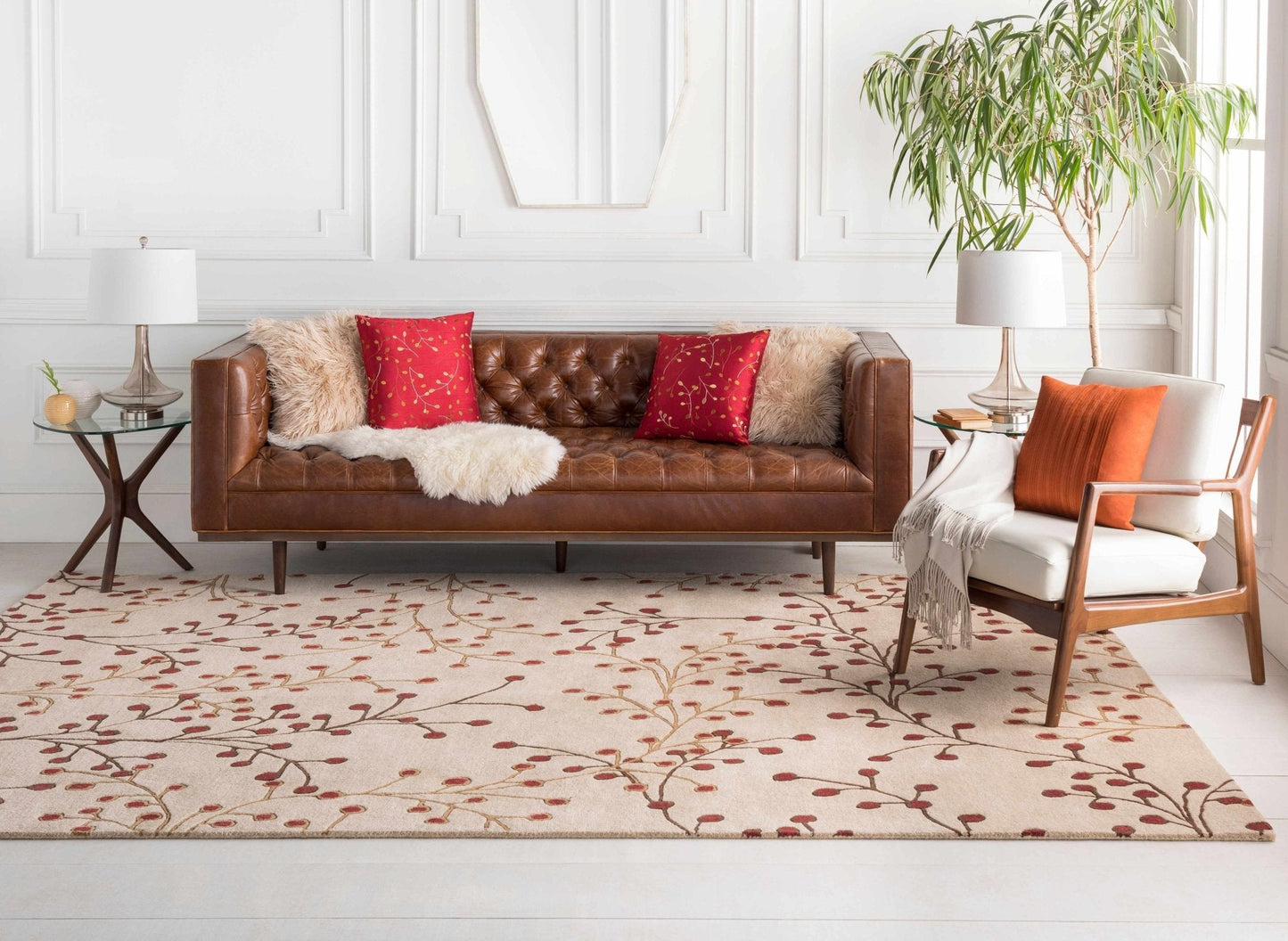 Elsu Beige&Burgandy Wool Rug - Quahog Bay Bedding