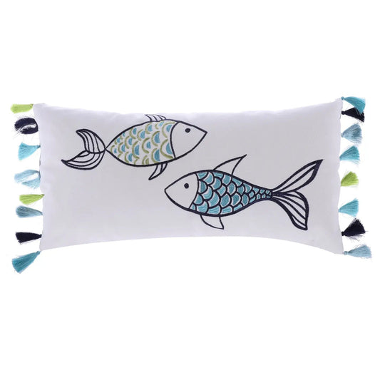 Embroideredfish with Tassels Pillow - Quahog Bay Bedding