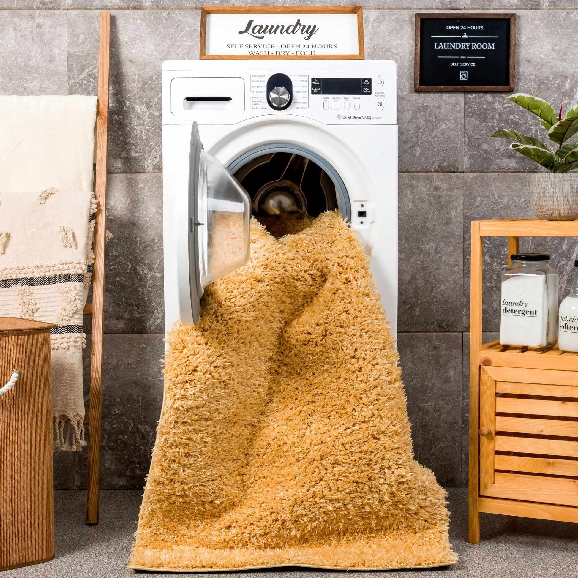 Faina Gold Yellow Washable Shag Rug - Quahog Bay Bedding