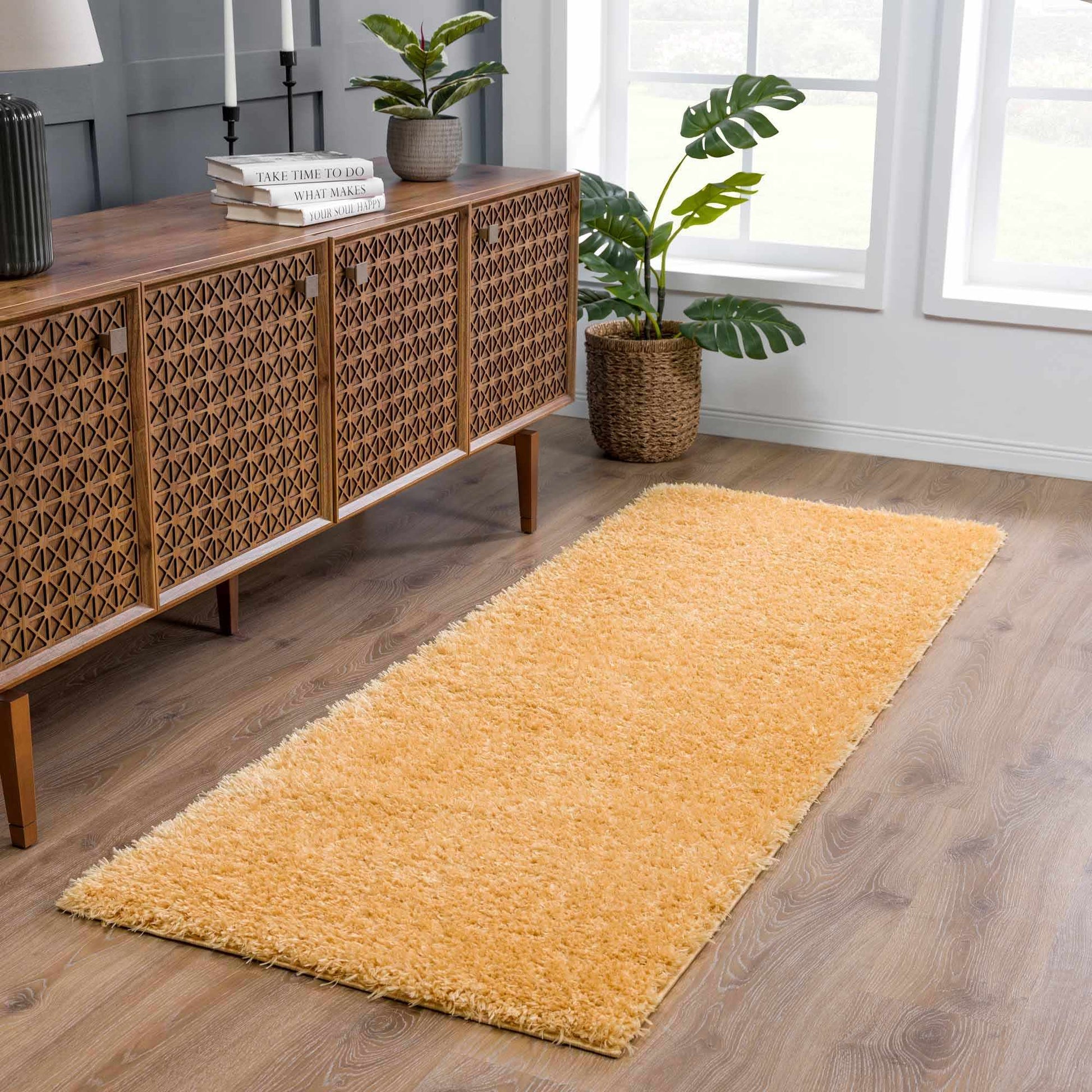 Faina Gold Yellow Washable Shag Rug - Quahog Bay Bedding
