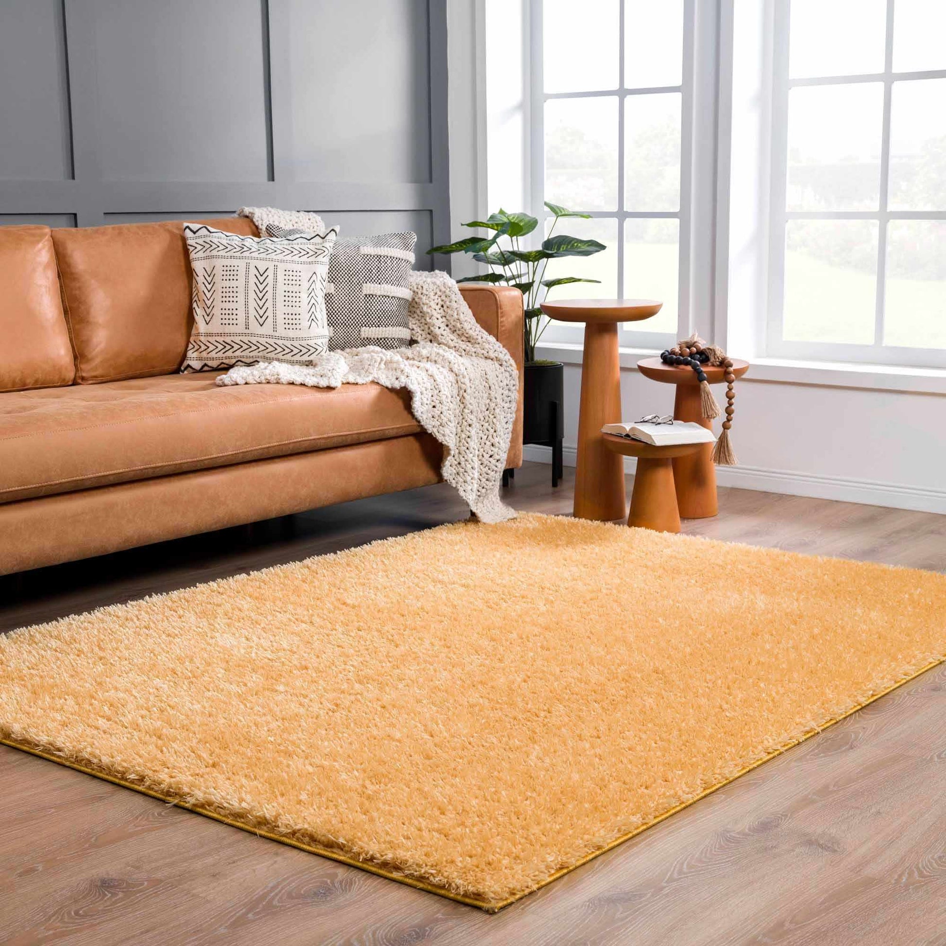 Faina Gold Yellow Washable Shag Rug - Quahog Bay Bedding