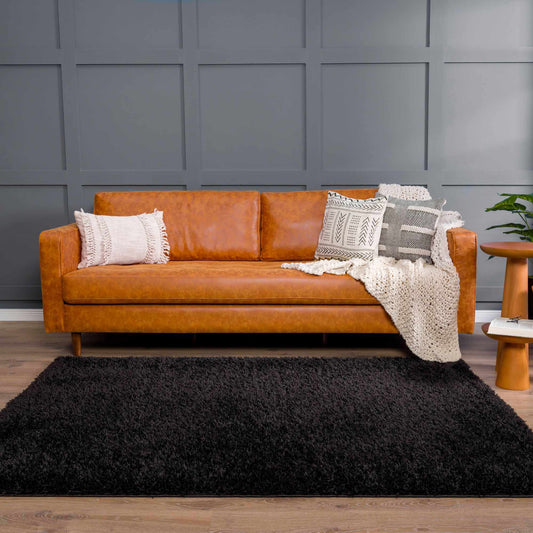 Faina Solid Black Shag Rug Washable - Quahog Bay Bedding