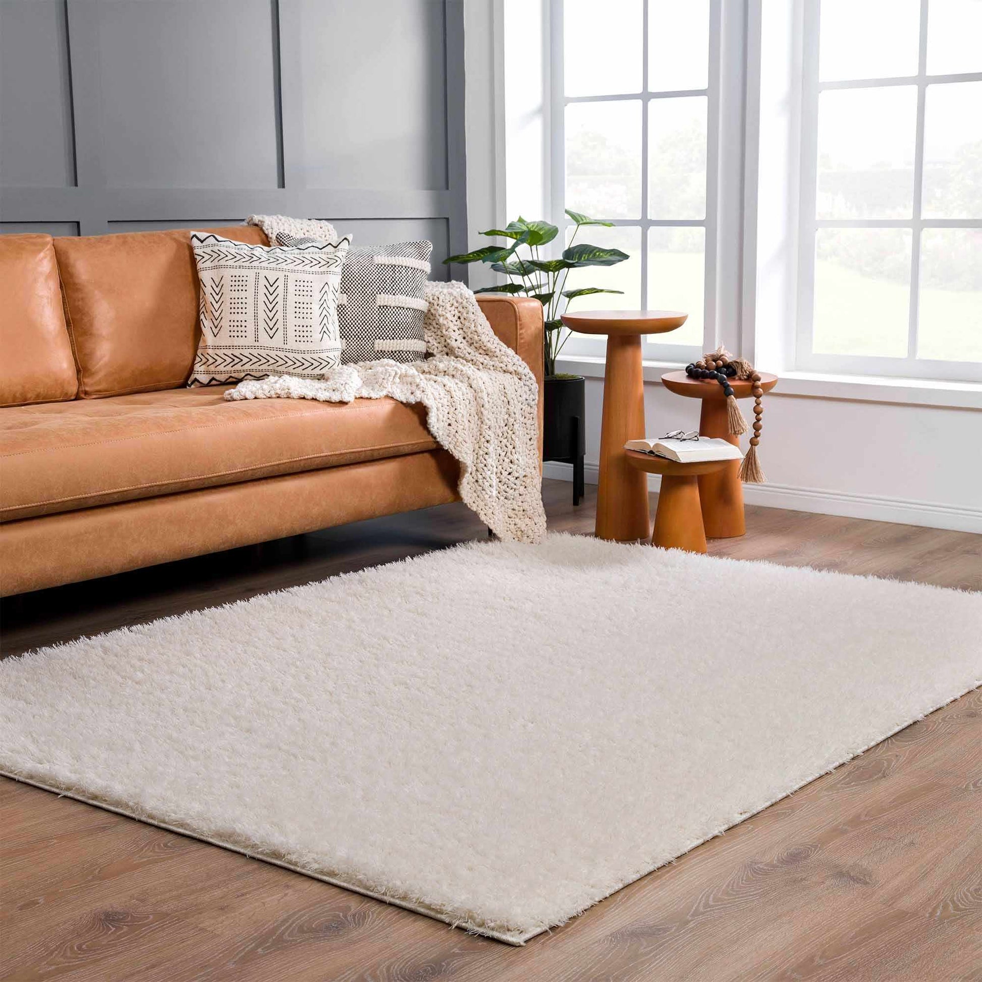 Faina Solid Cream Shag Rug Washable - Quahog Bay Bedding