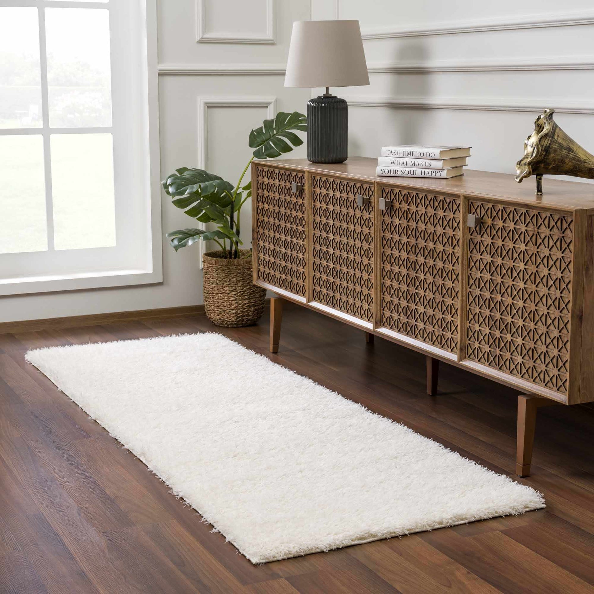 Faina Solid Cream Shag Rug Washable - Quahog Bay Bedding