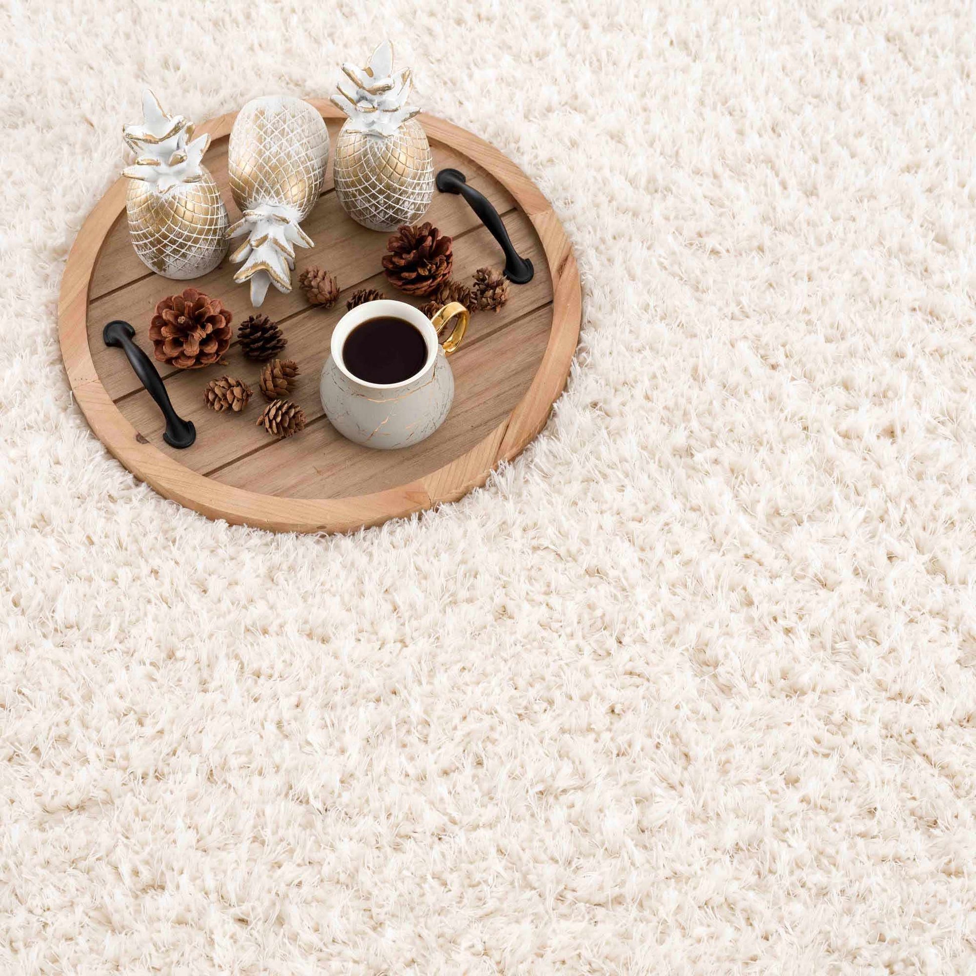 Faina Solid Cream Shag Rug Washable - Quahog Bay Bedding