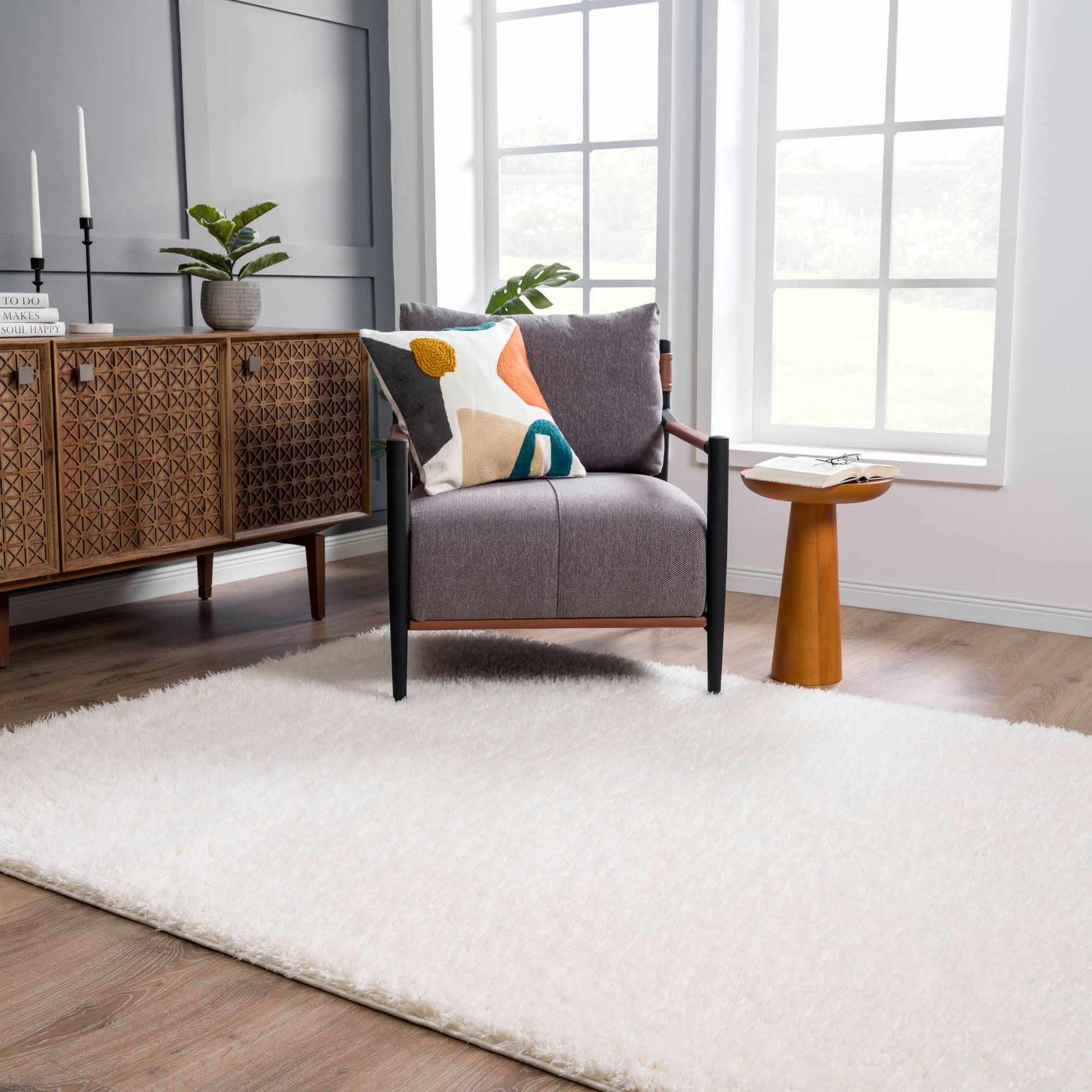 Faina Solid Cream Shag Rug Washable - Quahog Bay Bedding