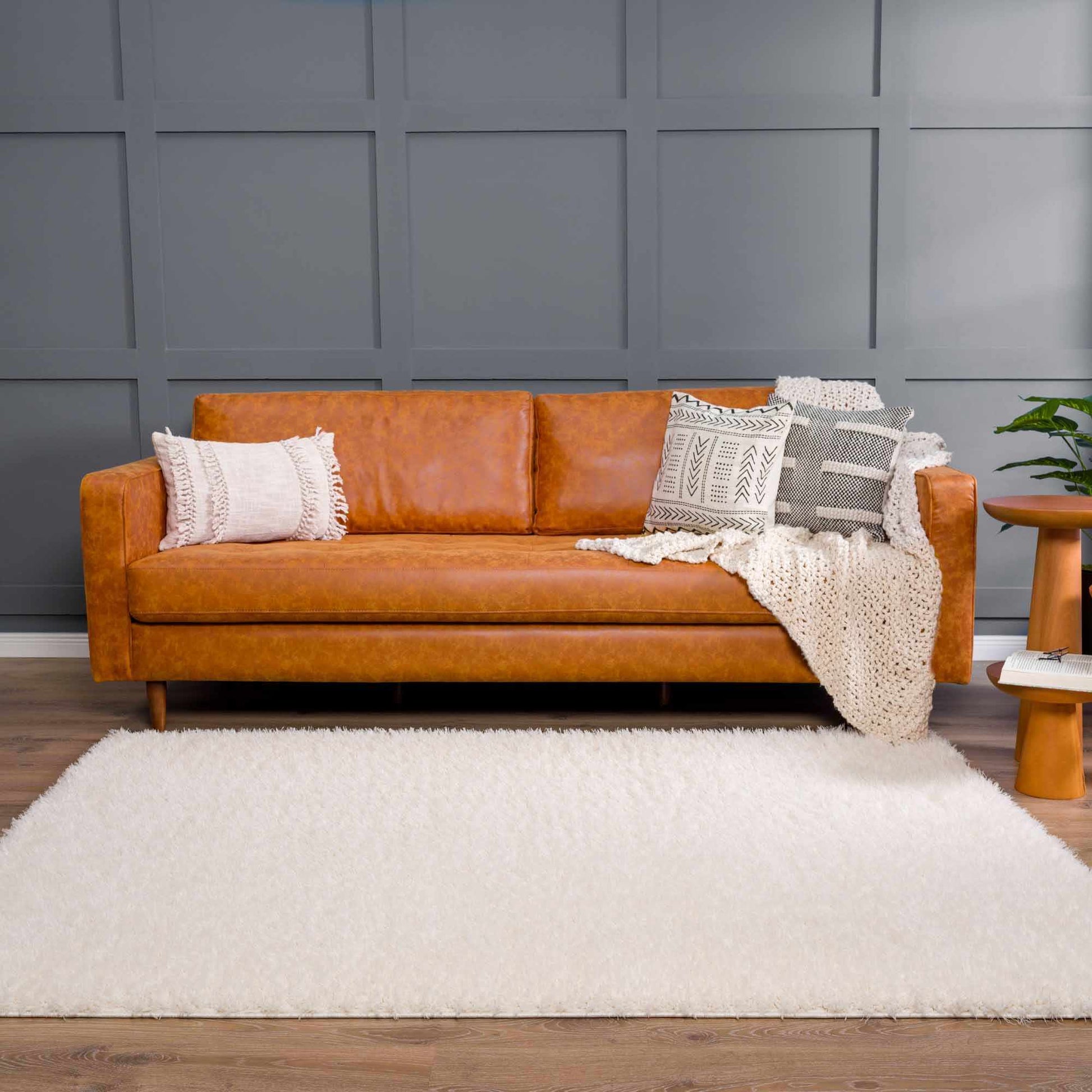 Faina Solid Cream Shag Rug Washable - Quahog Bay Bedding