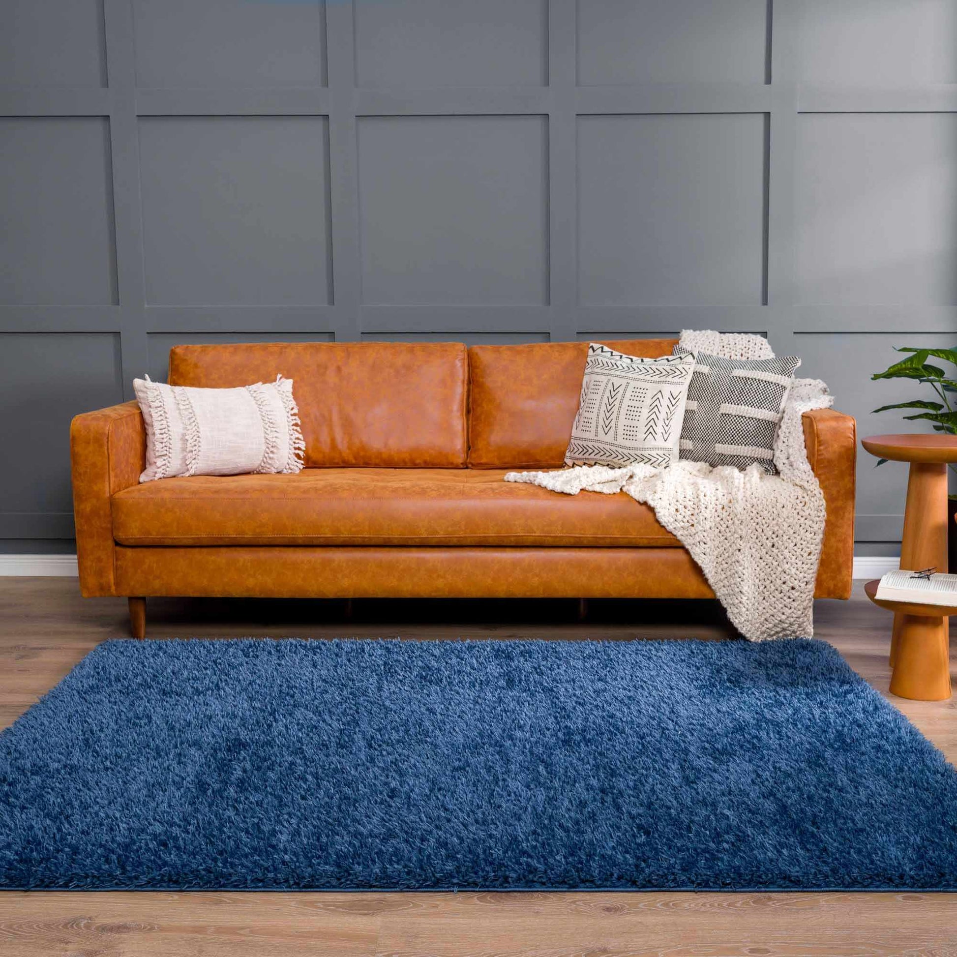 Faina Solid Dark Blue Shag Rug Washable - Quahog Bay Bedding