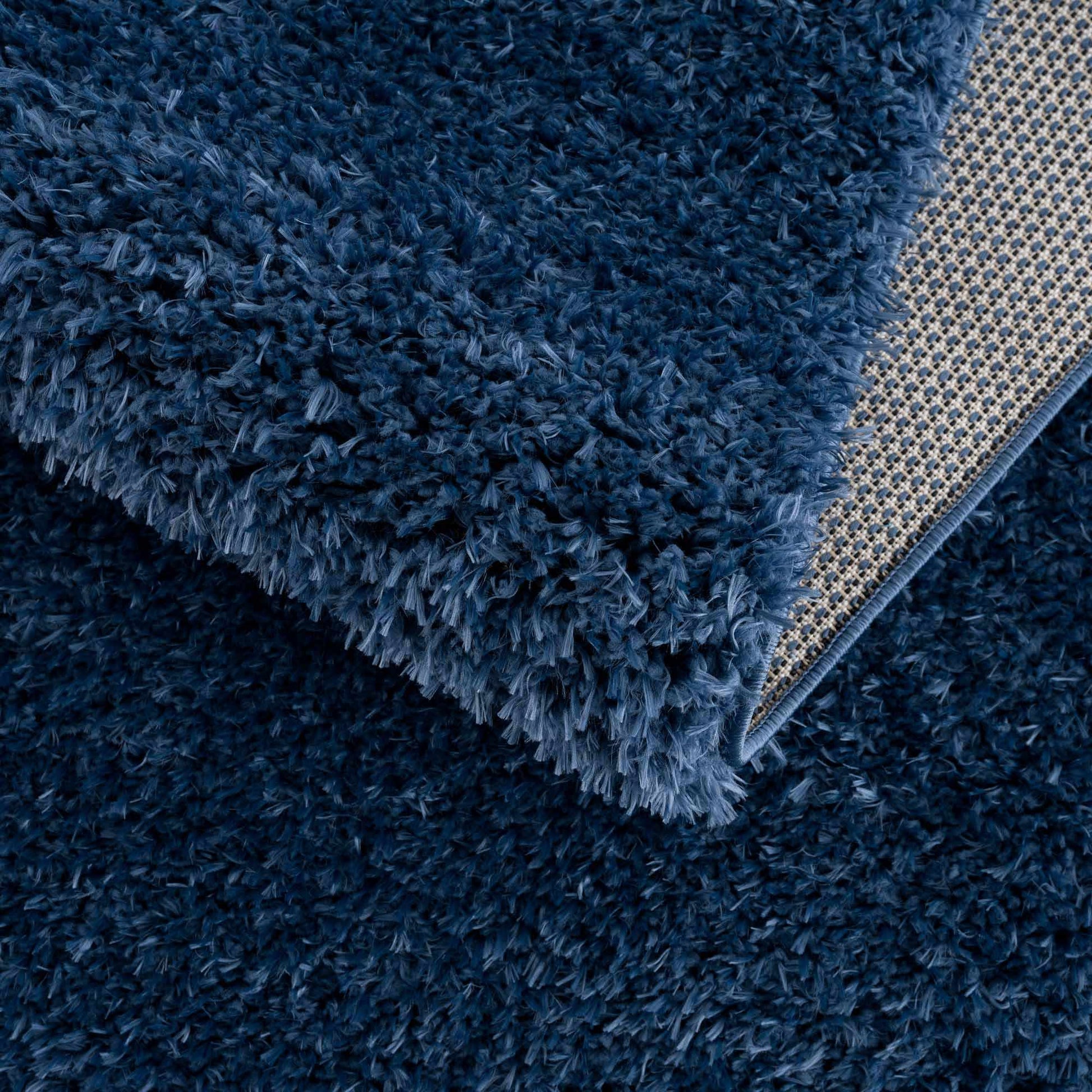 Faina Solid Dark Blue Shag Rug Washable - Quahog Bay Bedding