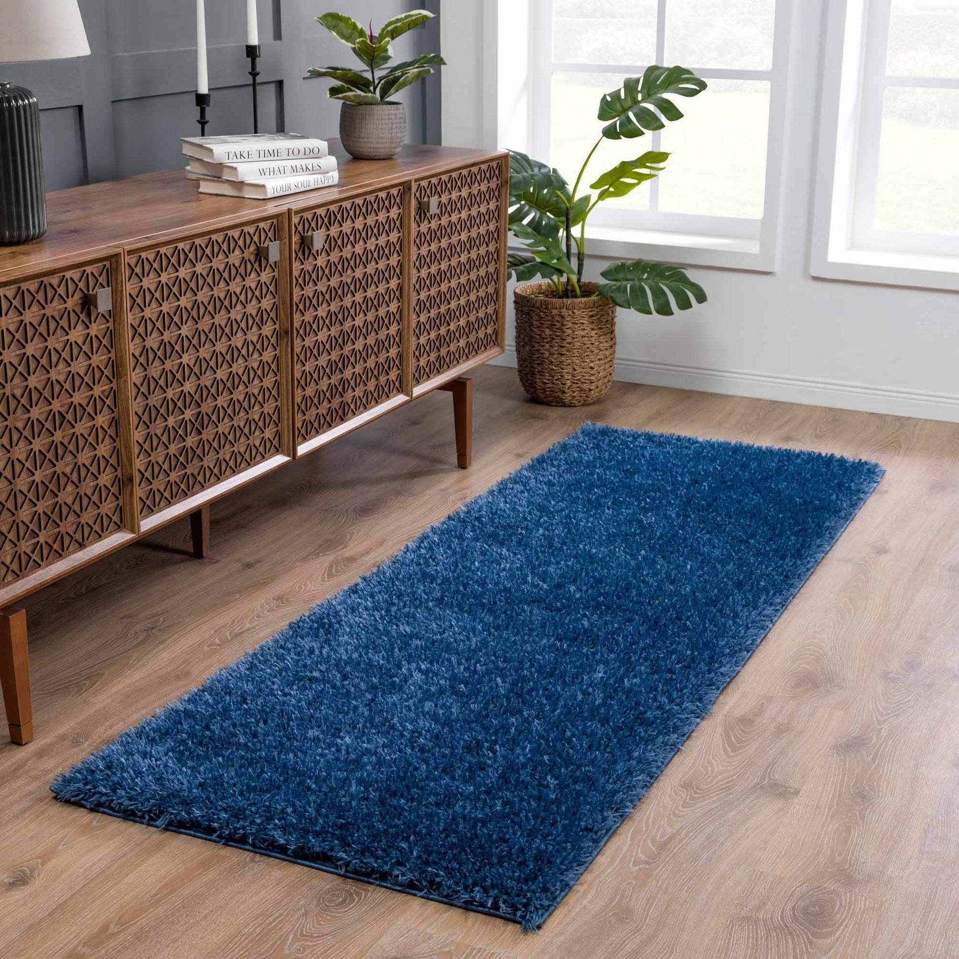 Faina Solid Dark Blue Shag Rug Washable - Quahog Bay Bedding