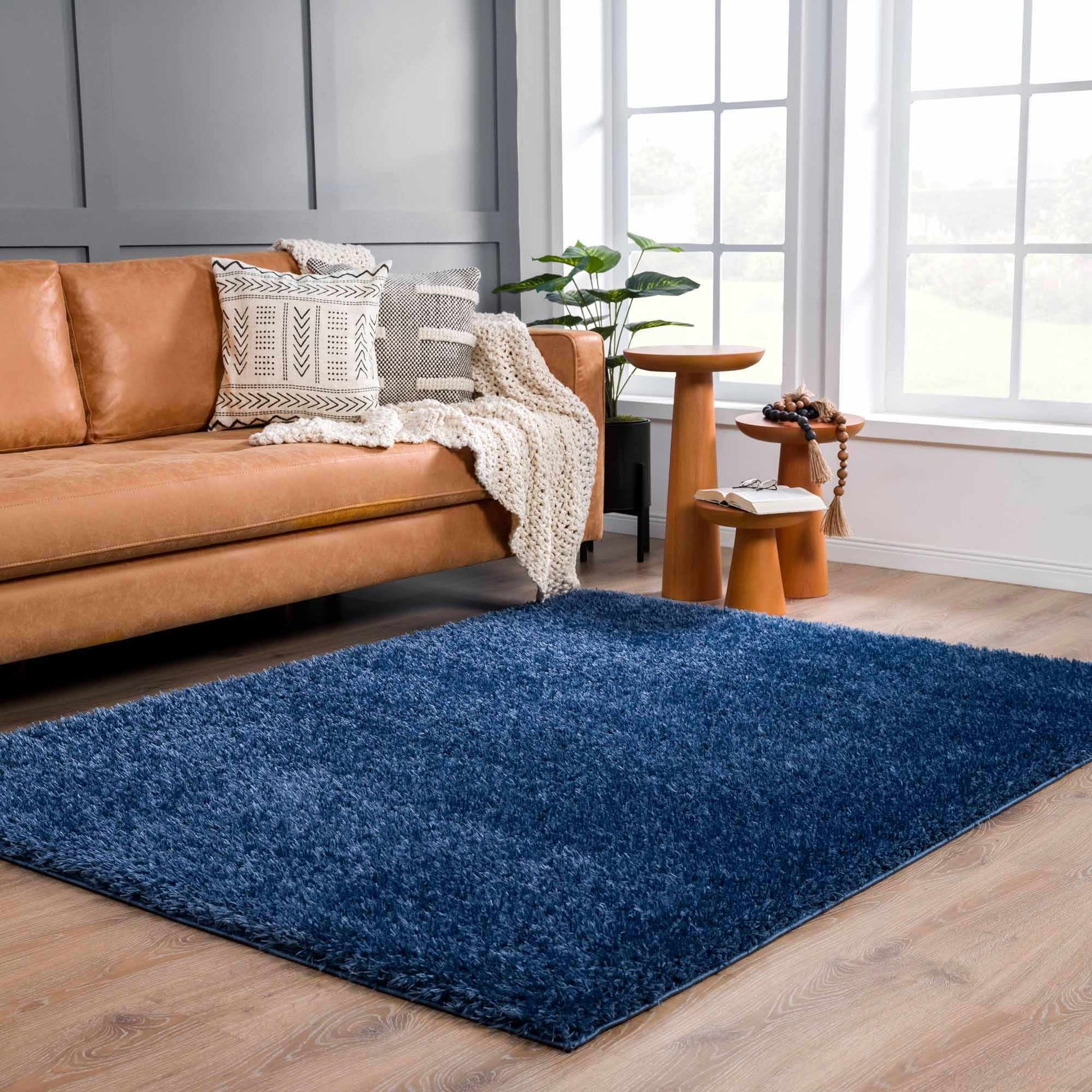 Faina Solid Dark Blue Shag Rug Washable - Quahog Bay Bedding