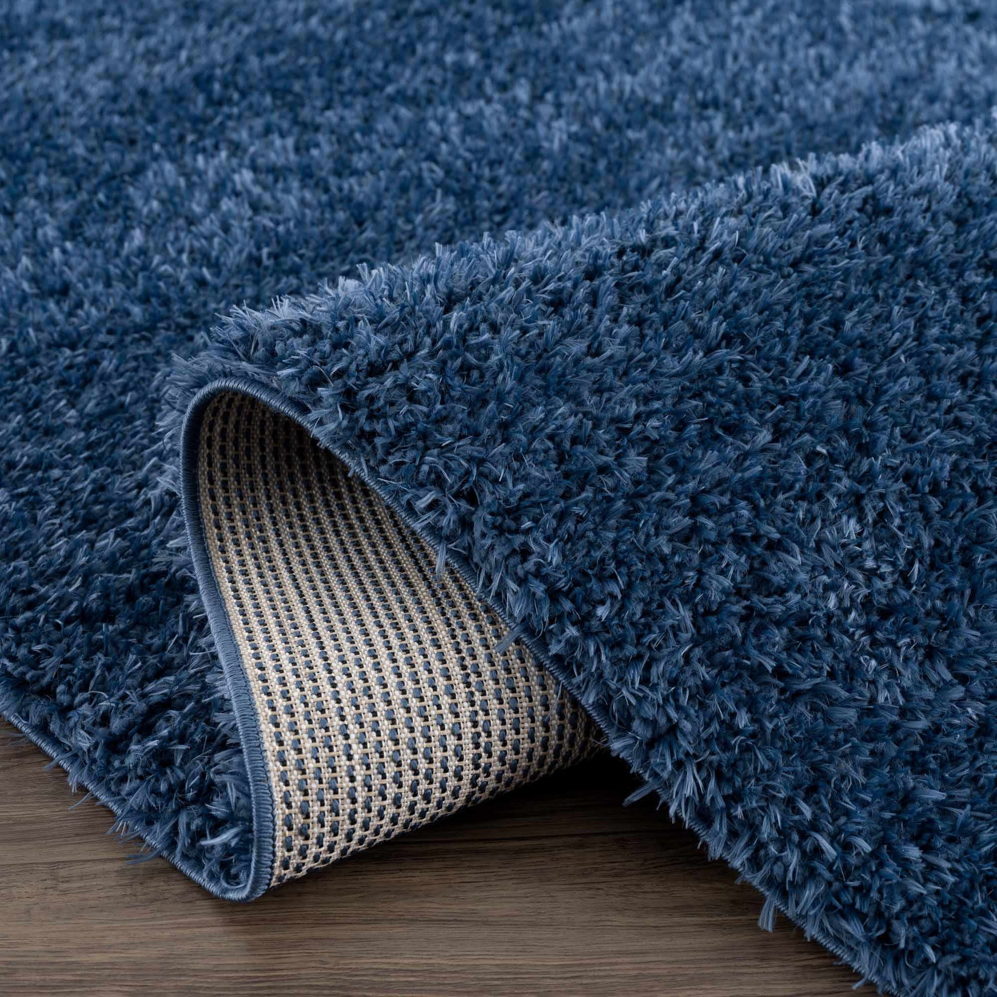 Faina Solid Dark Blue Shag Rug Washable - Quahog Bay Bedding