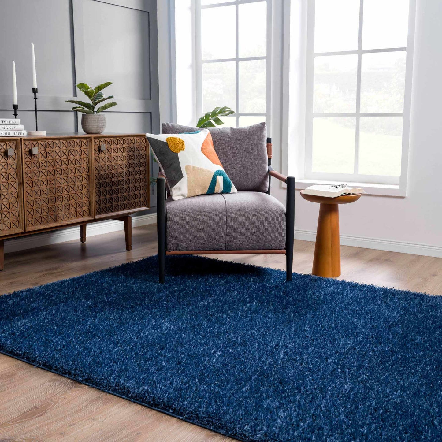 Faina Solid Dark Blue Shag Rug Washable - Quahog Bay Bedding