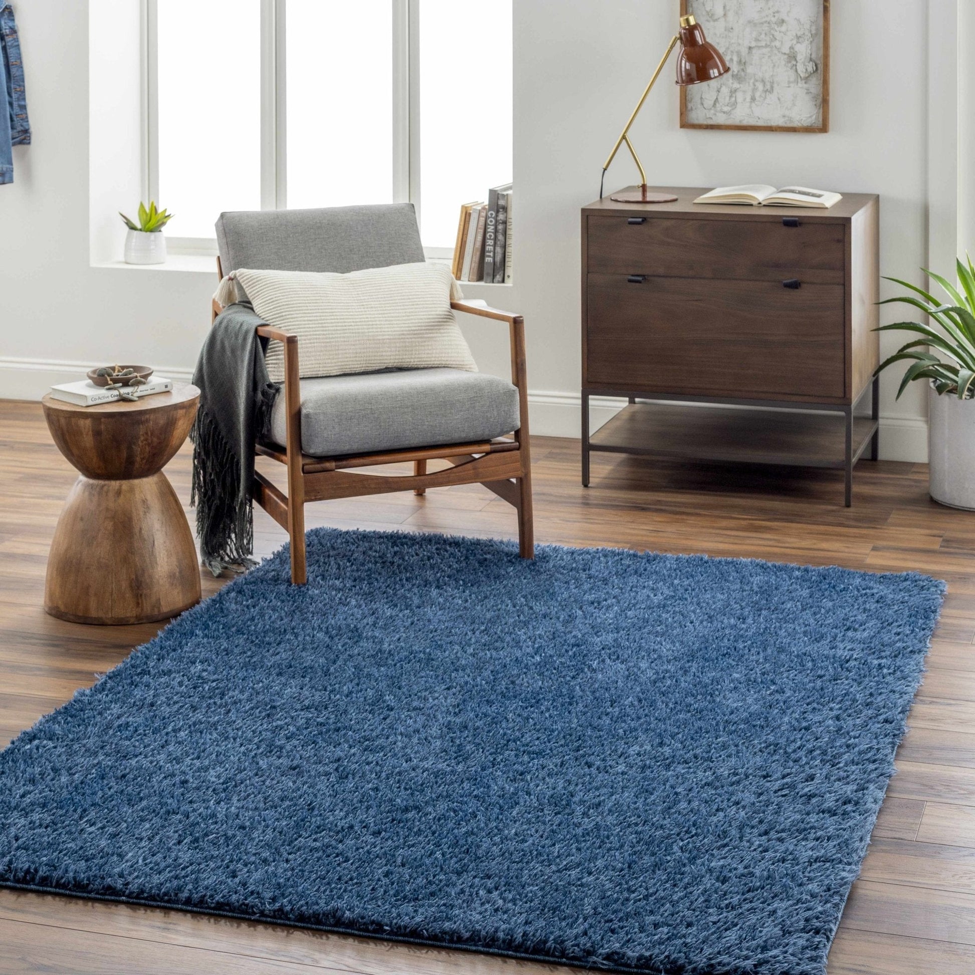 Faina Solid Dark Blue Shag Rug Washable - Quahog Bay Bedding
