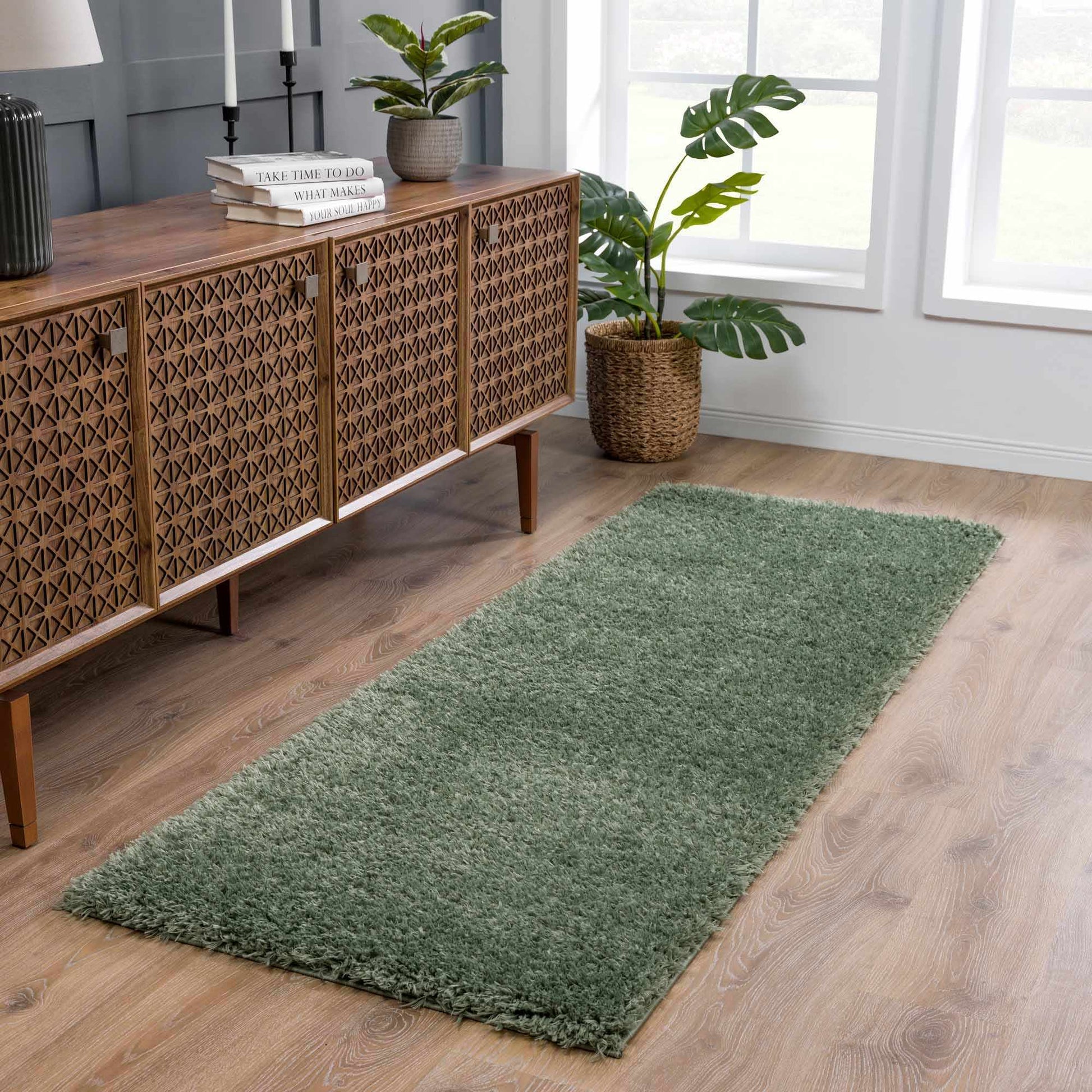 Faina Solid Green Shag Rug Washable - Quahog Bay Bedding