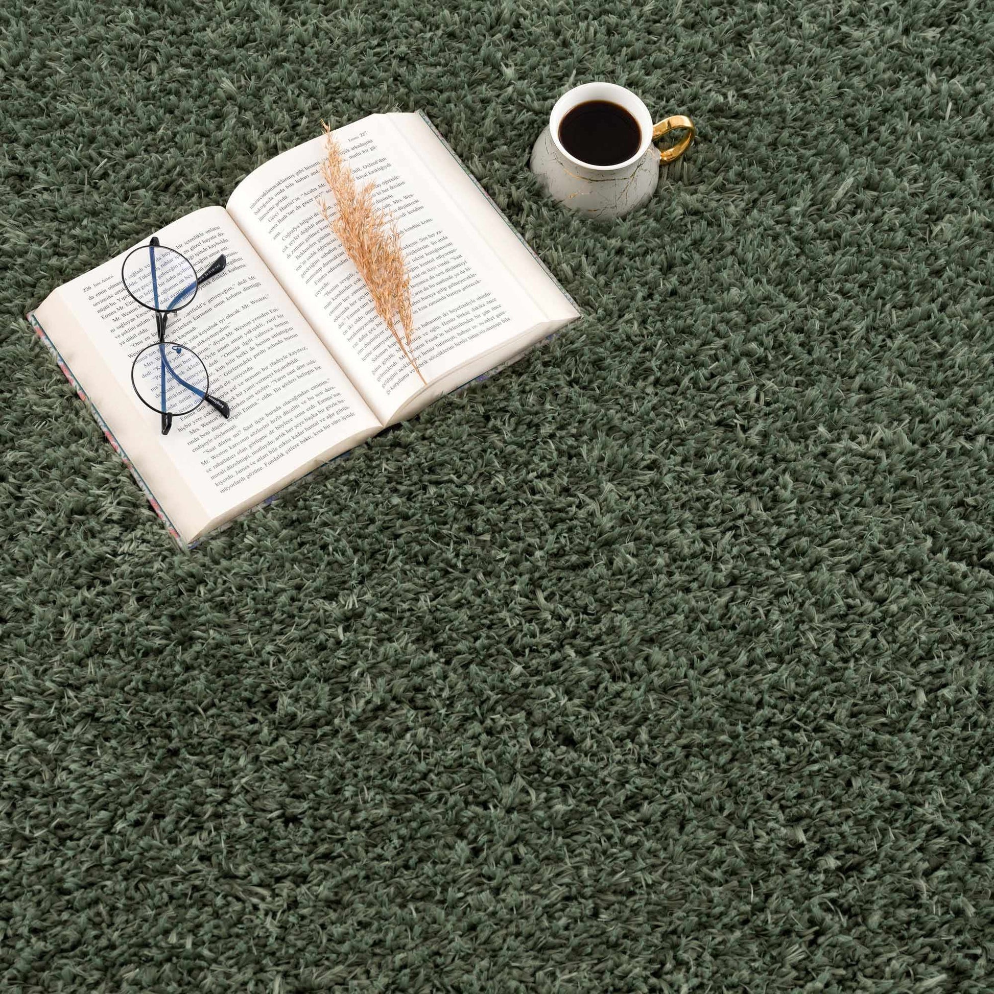 Faina Solid Green Shag Rug Washable - Quahog Bay Bedding