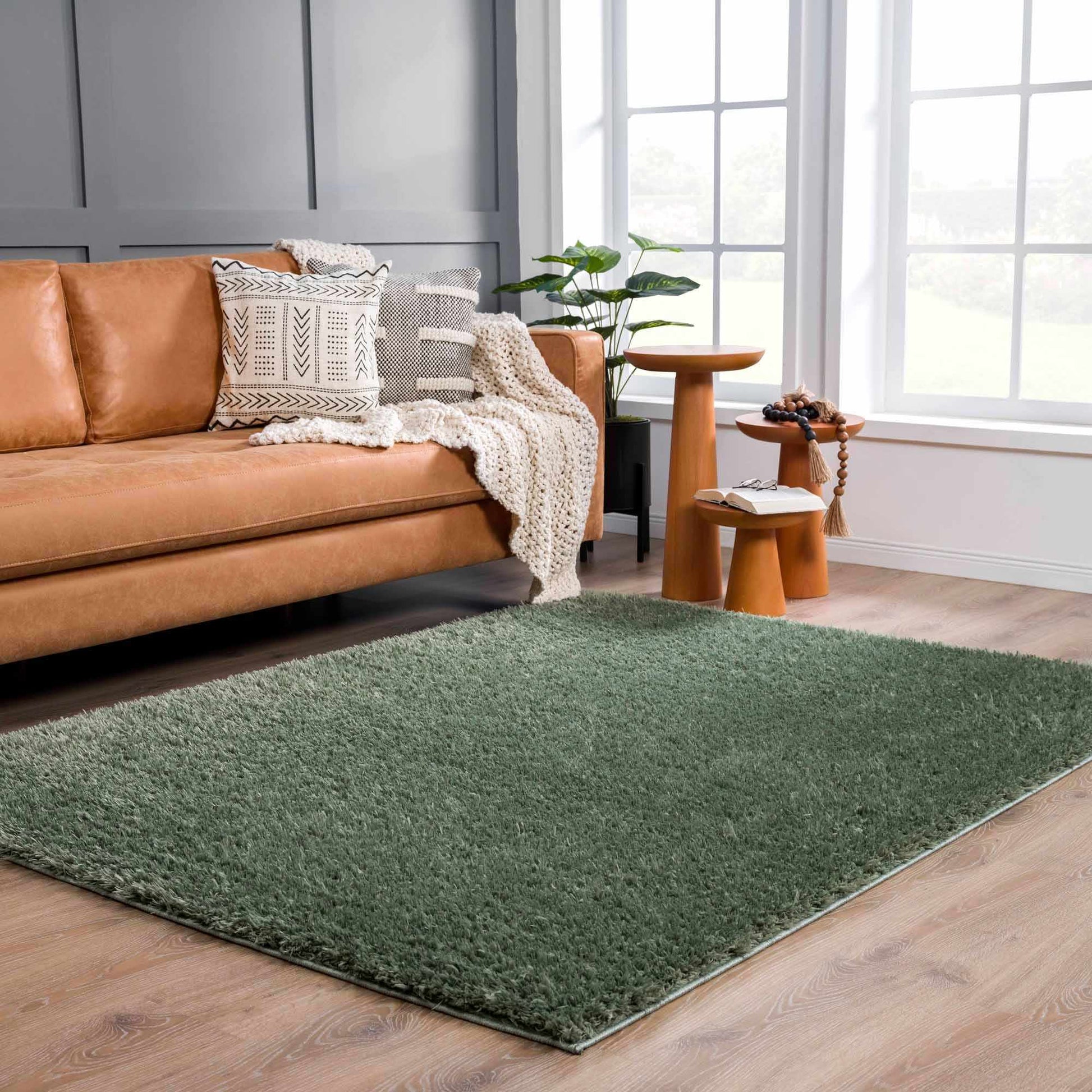 Faina Solid Green Shag Rug Washable - Quahog Bay Bedding