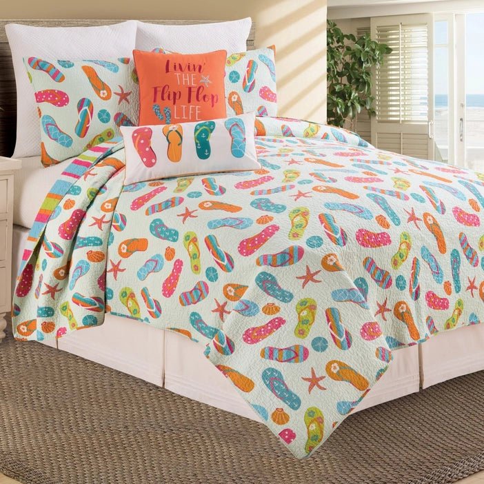 Flip Flops Coastal Quilt Set - Lightweight Microfiber - 3PC - Quahog Bay Bedding