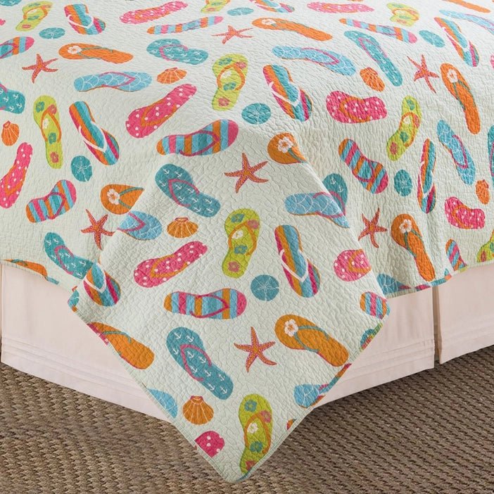 Flip Flops Coastal Quilt Set - Lightweight Microfiber - 3PC - Quahog Bay Bedding