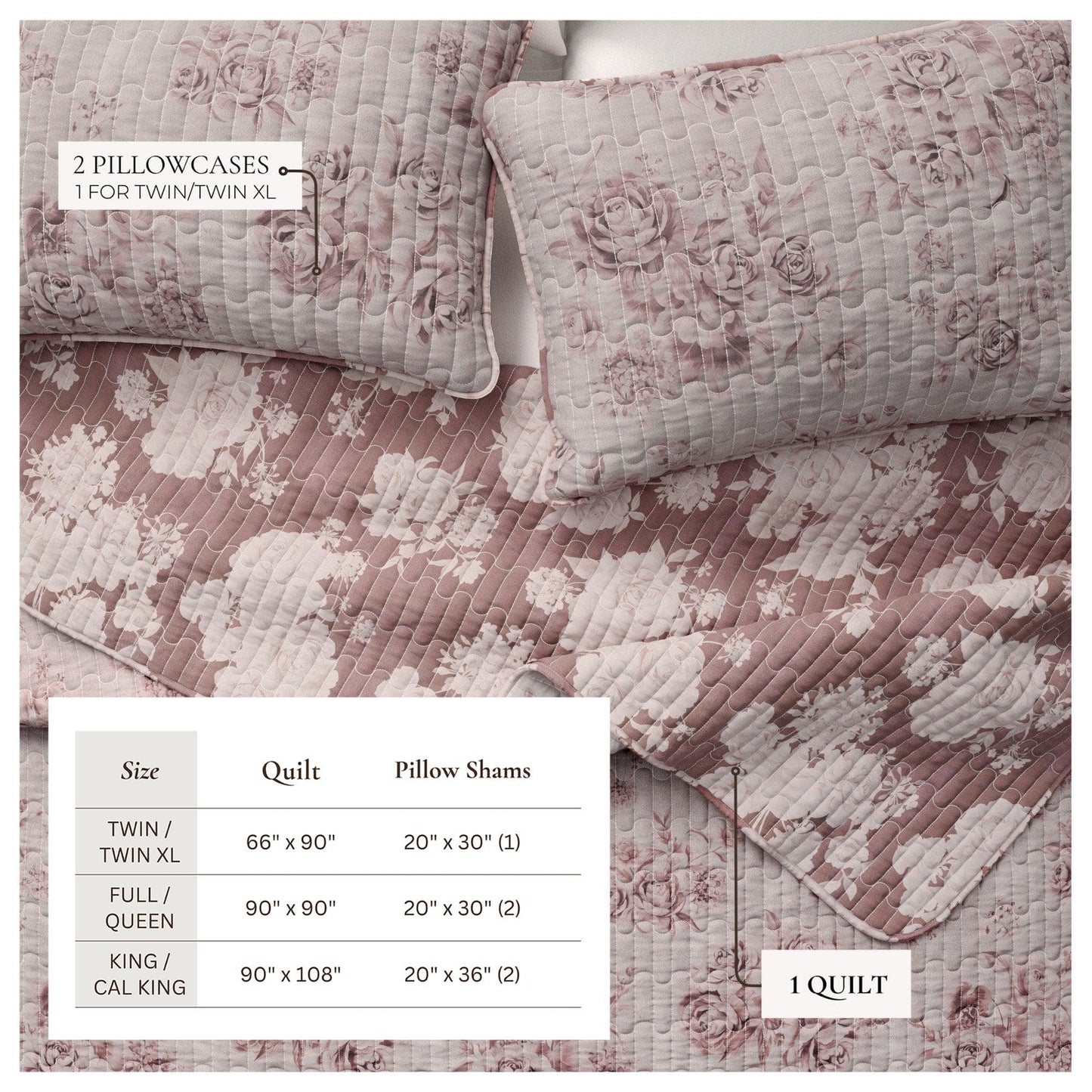Floral Printed Cotton Quilt Set - Corin Collection - Quahog Bay Bedding