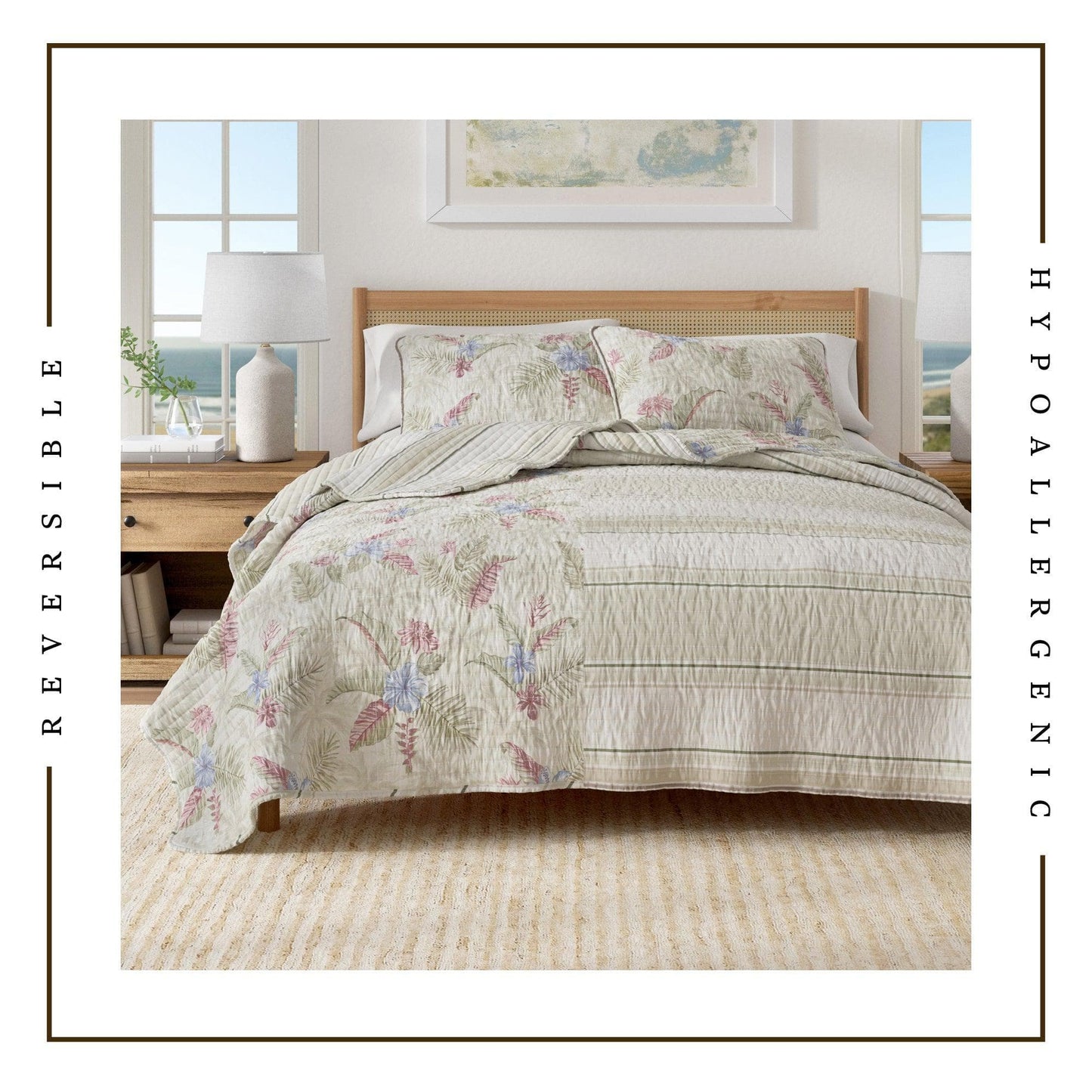 Floral Printed Cotton Quilt Set - Mendocino Collection - Quahog Bay Bedding