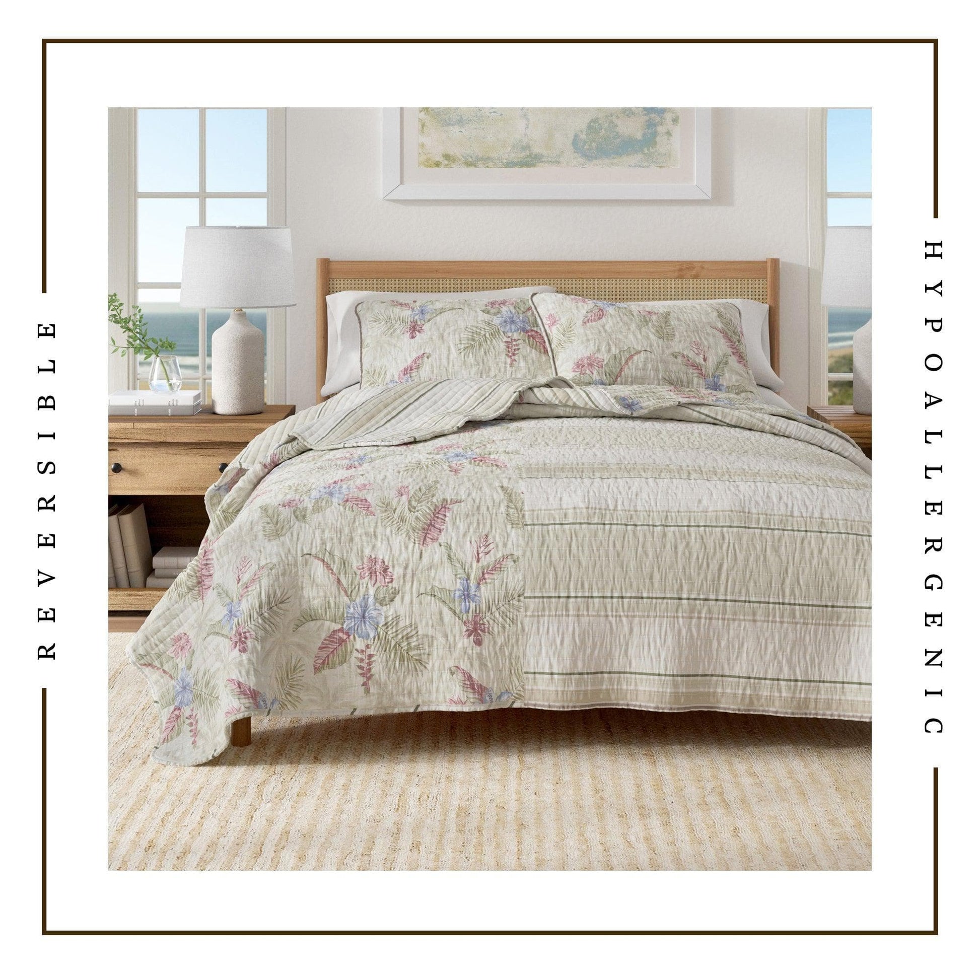 Floral Printed Cotton Quilt Set - Mendocino Collection - Quahog Bay Bedding