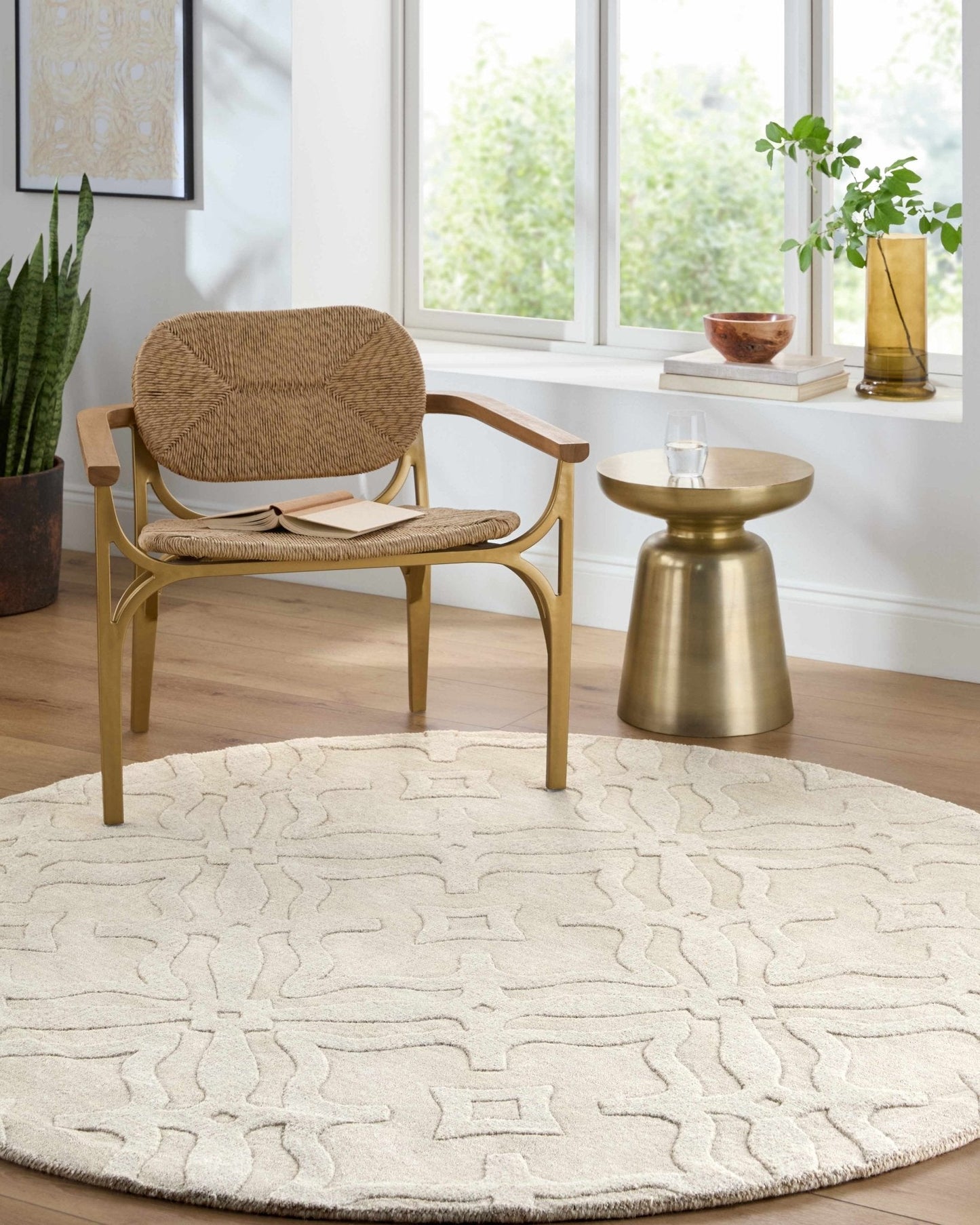 Fyffe Embossed Beige Wool Area Rug - Quahog Bay Bedding