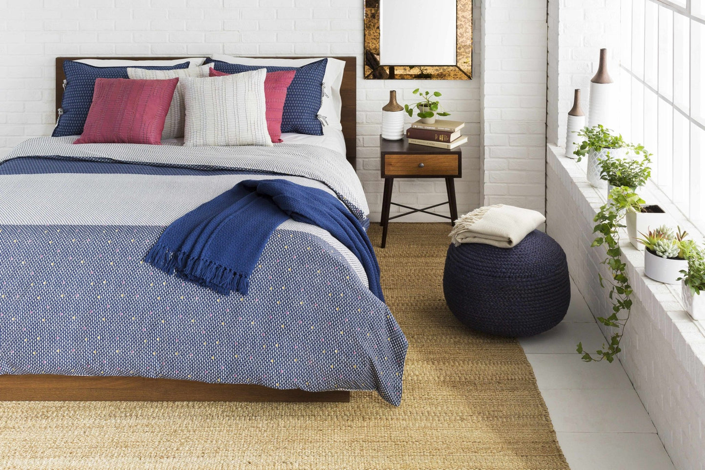 Gail Navy Jute Knitted Pouf - Quahog Bay Bedding