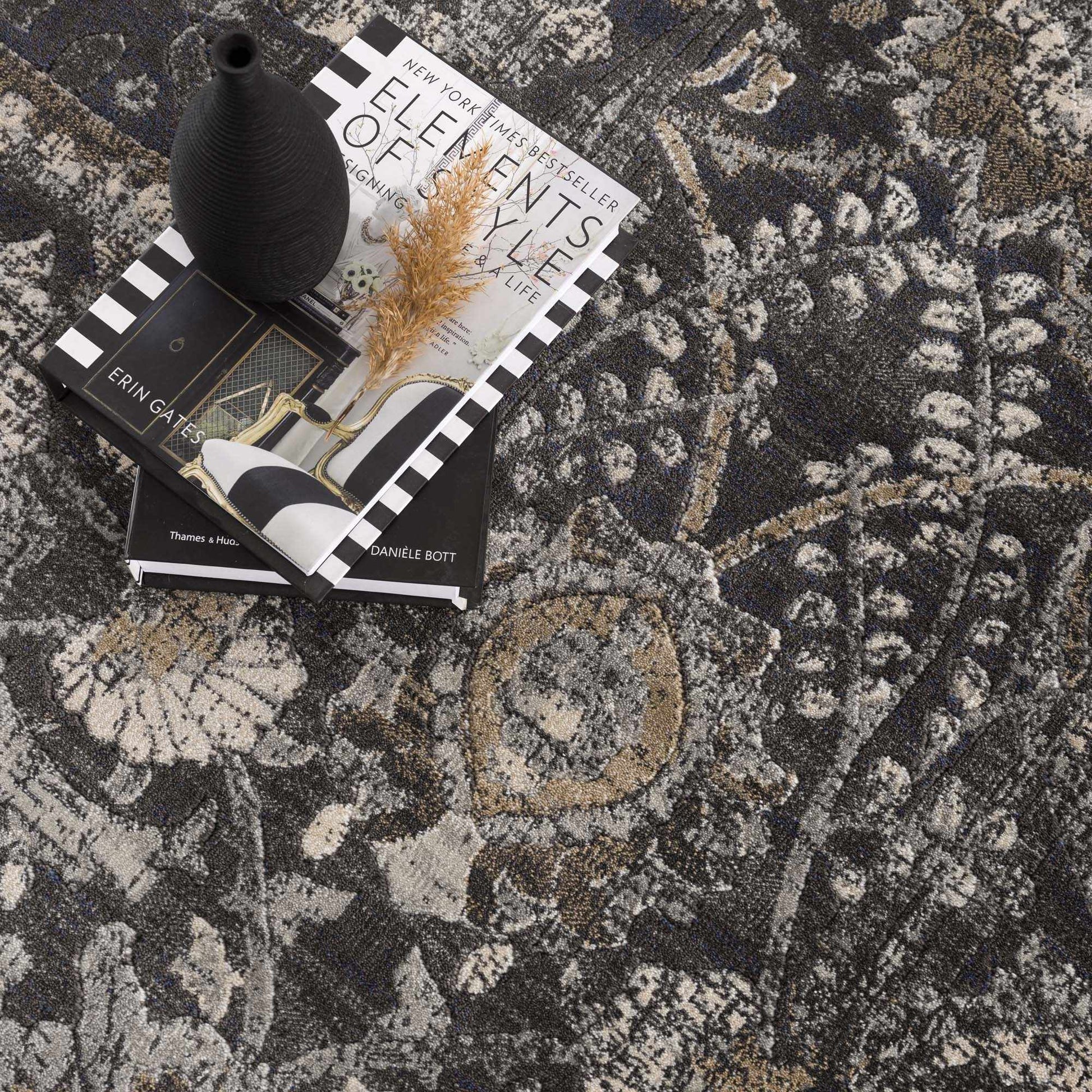 Georgiana Charcoal Area Rug - Quahog Bay Bedding