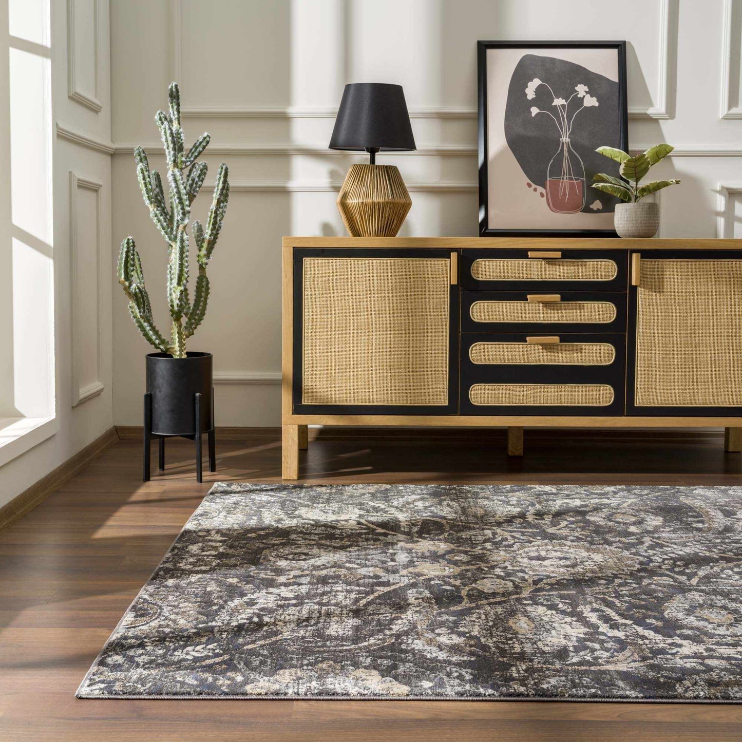 Georgiana Charcoal Area Rug - Quahog Bay Bedding
