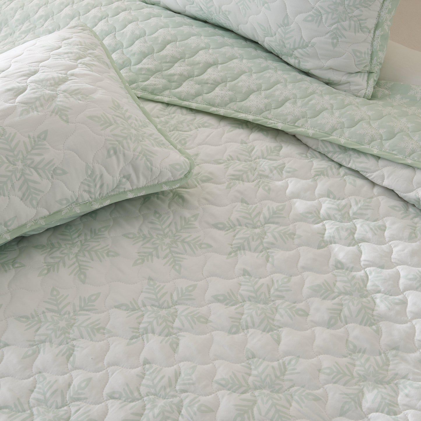 Aqua Blue Snowflake Quilt - Coastal Christmas Bedding