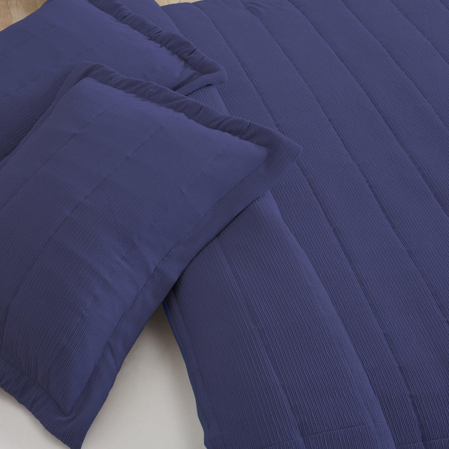Coastal & Nautical Textured Striped Quilt Set - White, Light Grey & Navy