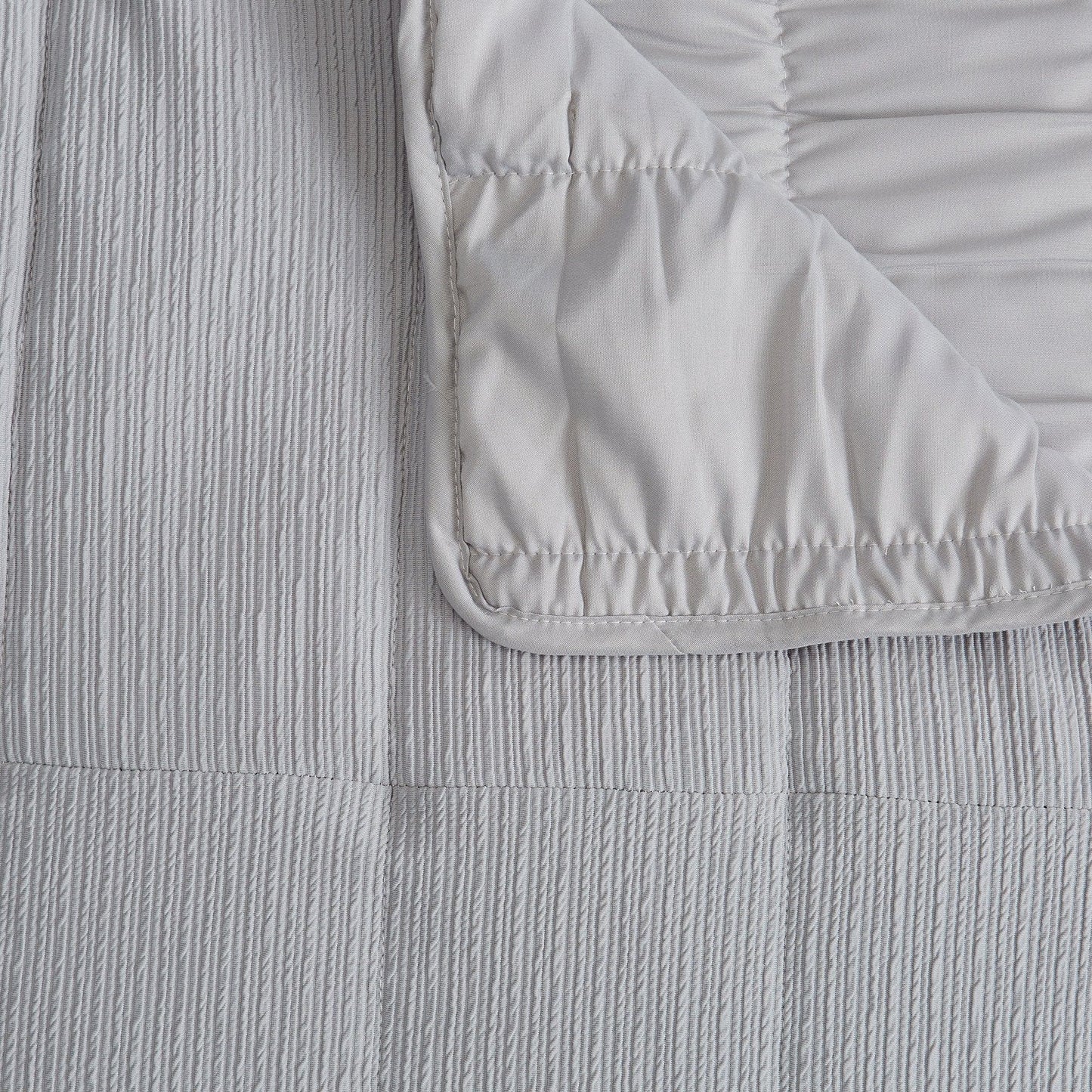 Coastal & Nautical Textured Striped Quilt Set - White, Light Grey & Navy